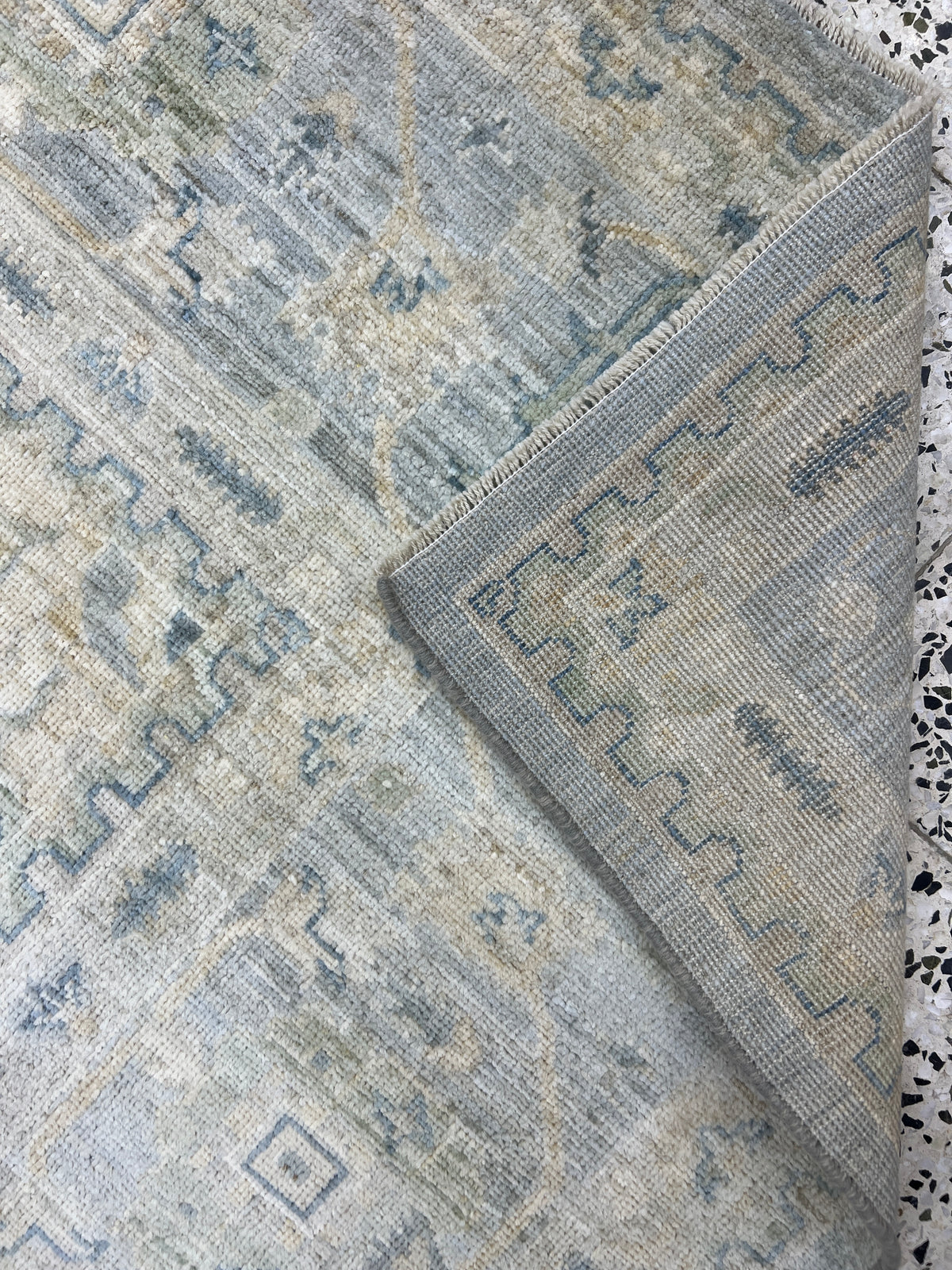 Oushak Rug 9x12 | Light Blue, Ivory & Gray | Hand-Knotted Wool