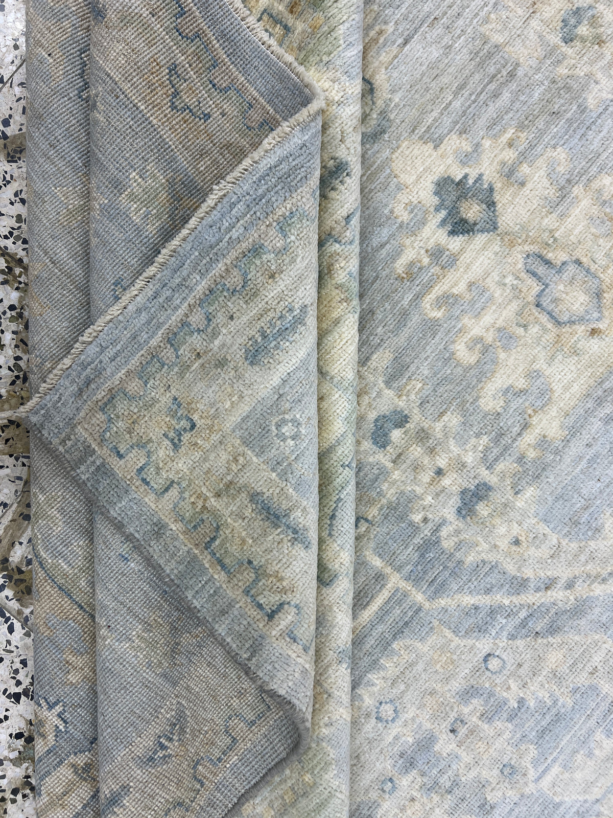 Oushak Rug 9x12 | Light Blue, Ivory & Gray | Hand-Knotted Wool