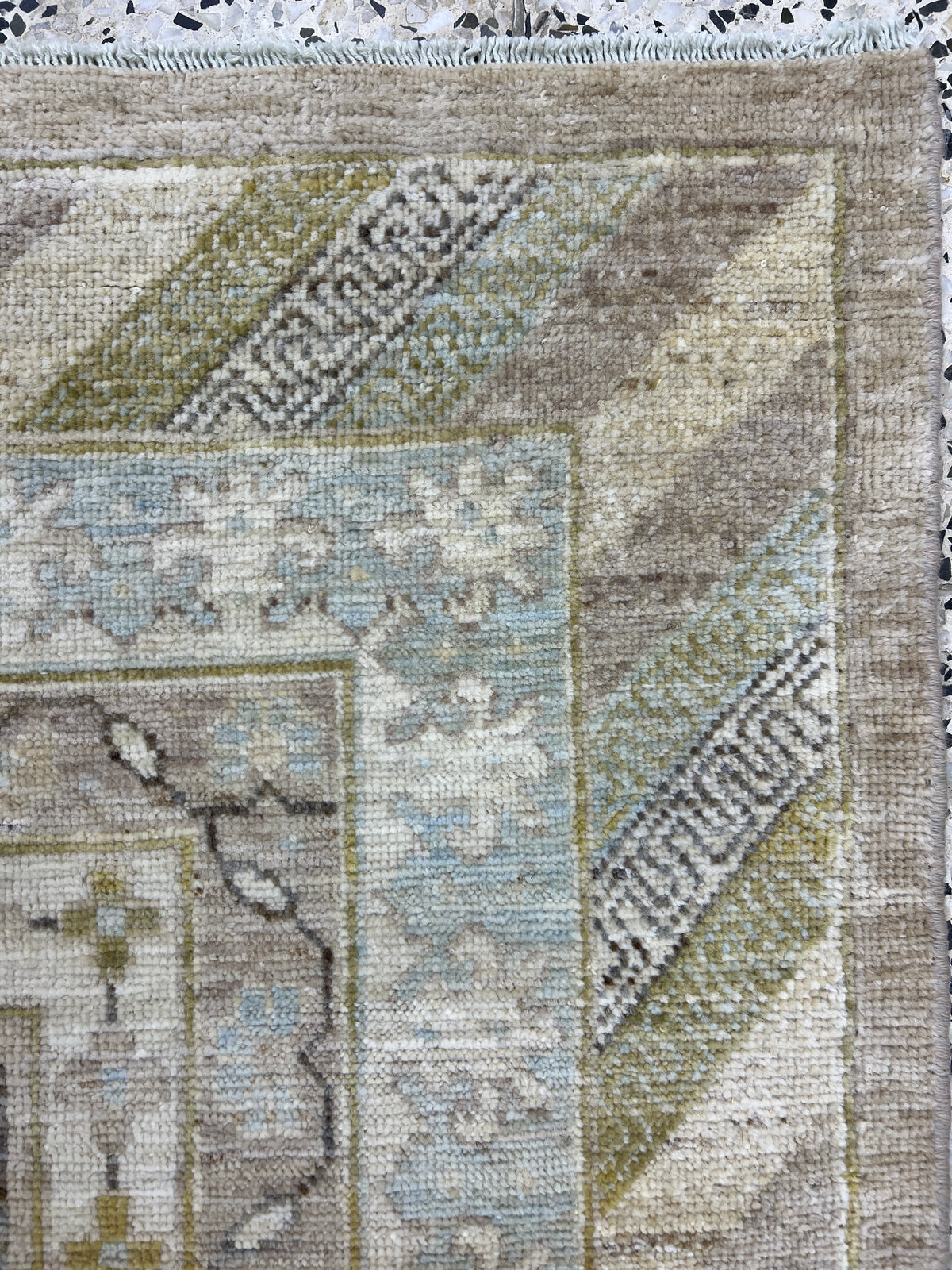 Khotan Rug 9x12 | Taupe, Ivory & Light Blue | Hand-Knotted Wool