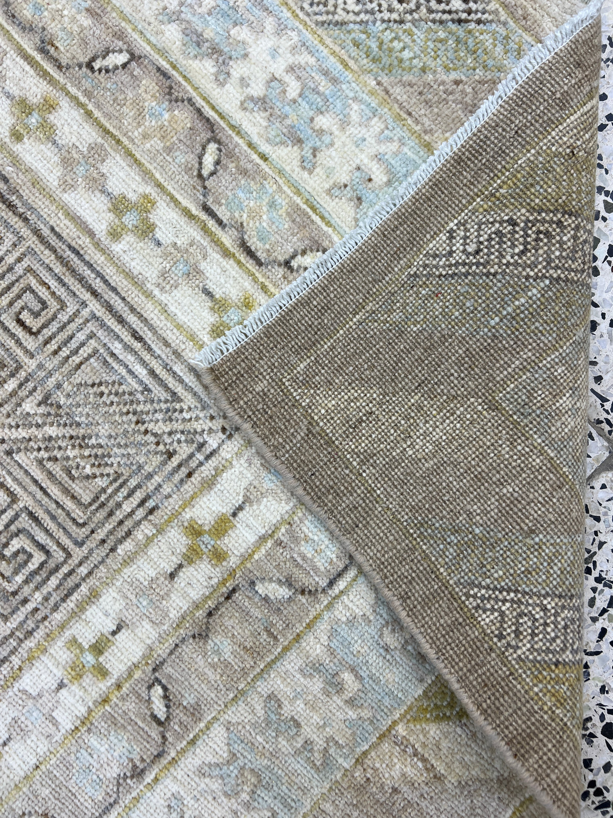 Khotan Rug 9x12 | Taupe, Ivory & Light Blue | Hand-Knotted Wool