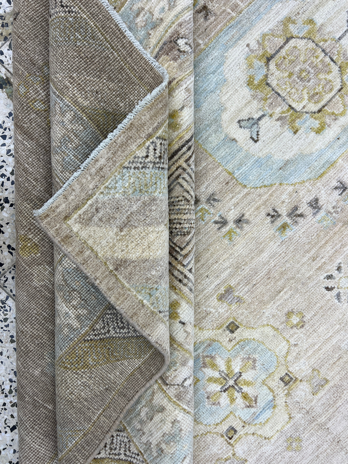 Khotan Rug 9x12 | Taupe, Ivory & Light Blue | Hand-Knotted Wool