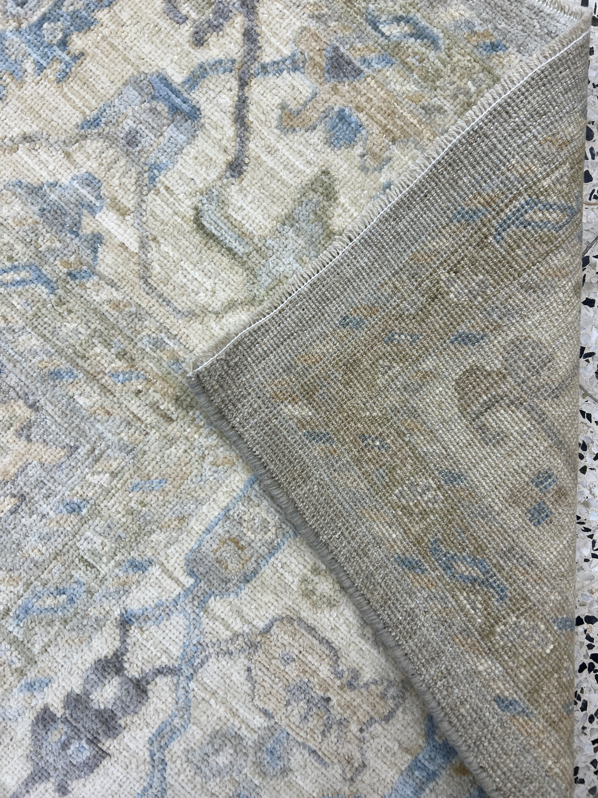 Oushak Rug 9x12 | Gray, Ivory & Blue | Hand-Knotted Wool