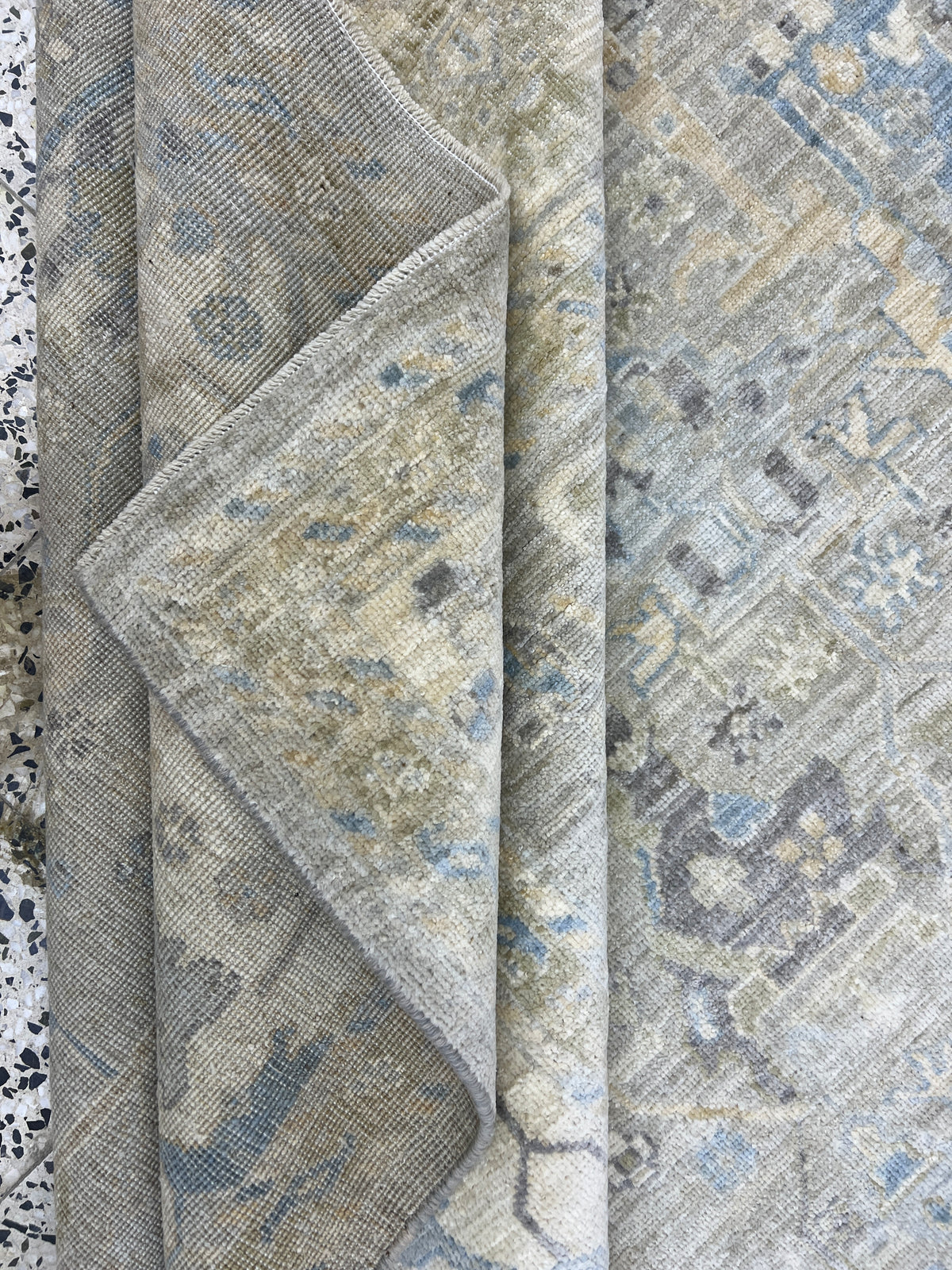 Oushak Rug 9x12 | Gray, Ivory & Blue | Hand-Knotted Wool