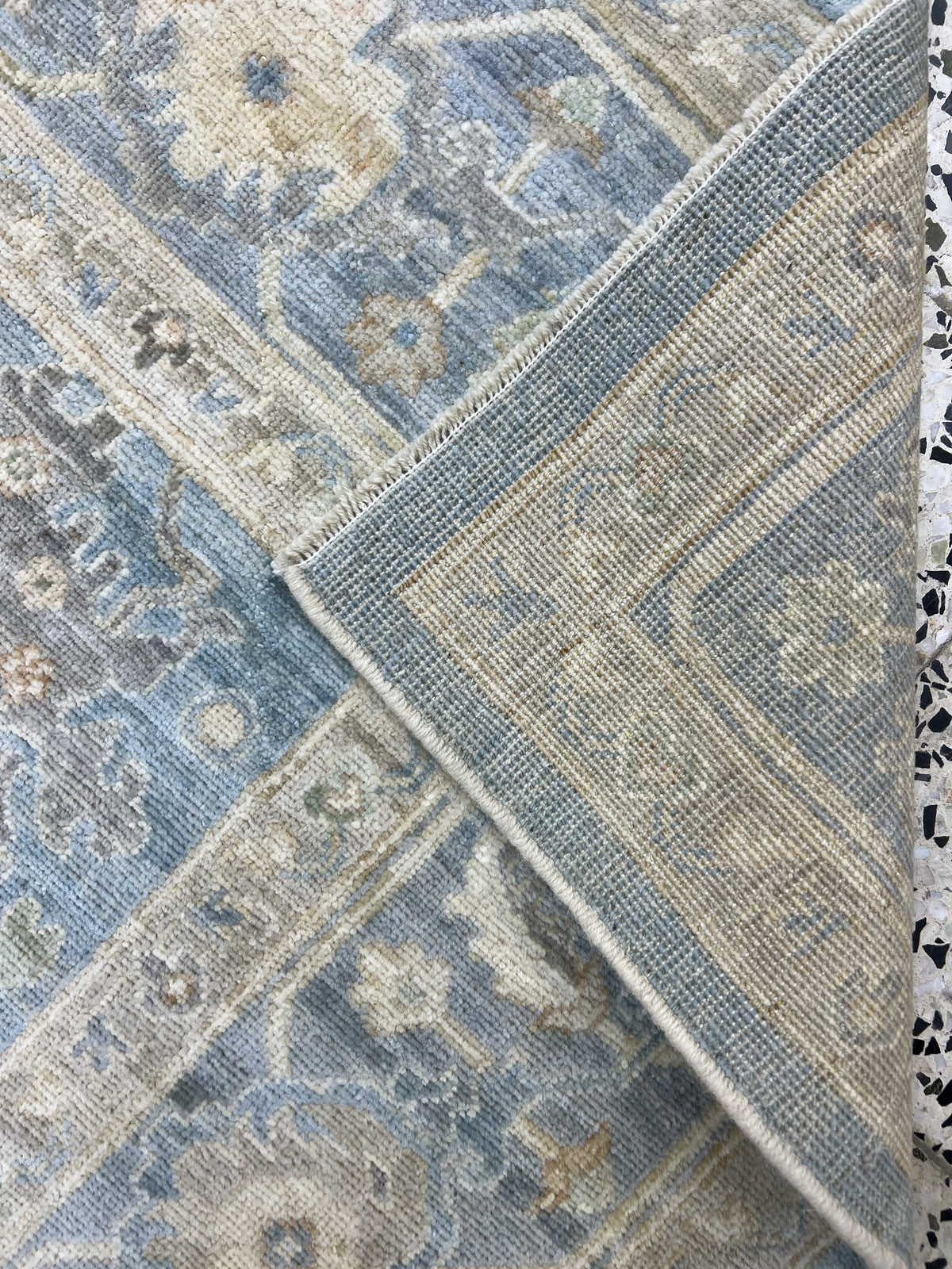 Oushak Rug 8x10 | Blue, Ivory & Gray | Hand-Knotted Wool