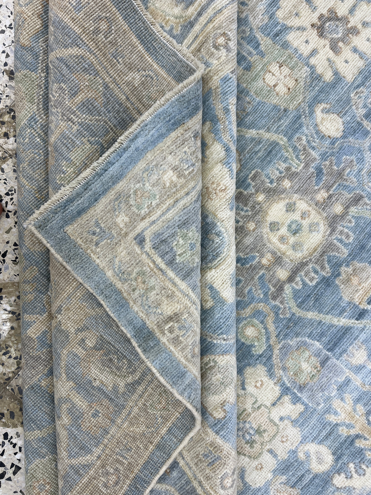 Oushak Rug 8x10 | Blue, Ivory & Gray | Hand-Knotted Wool