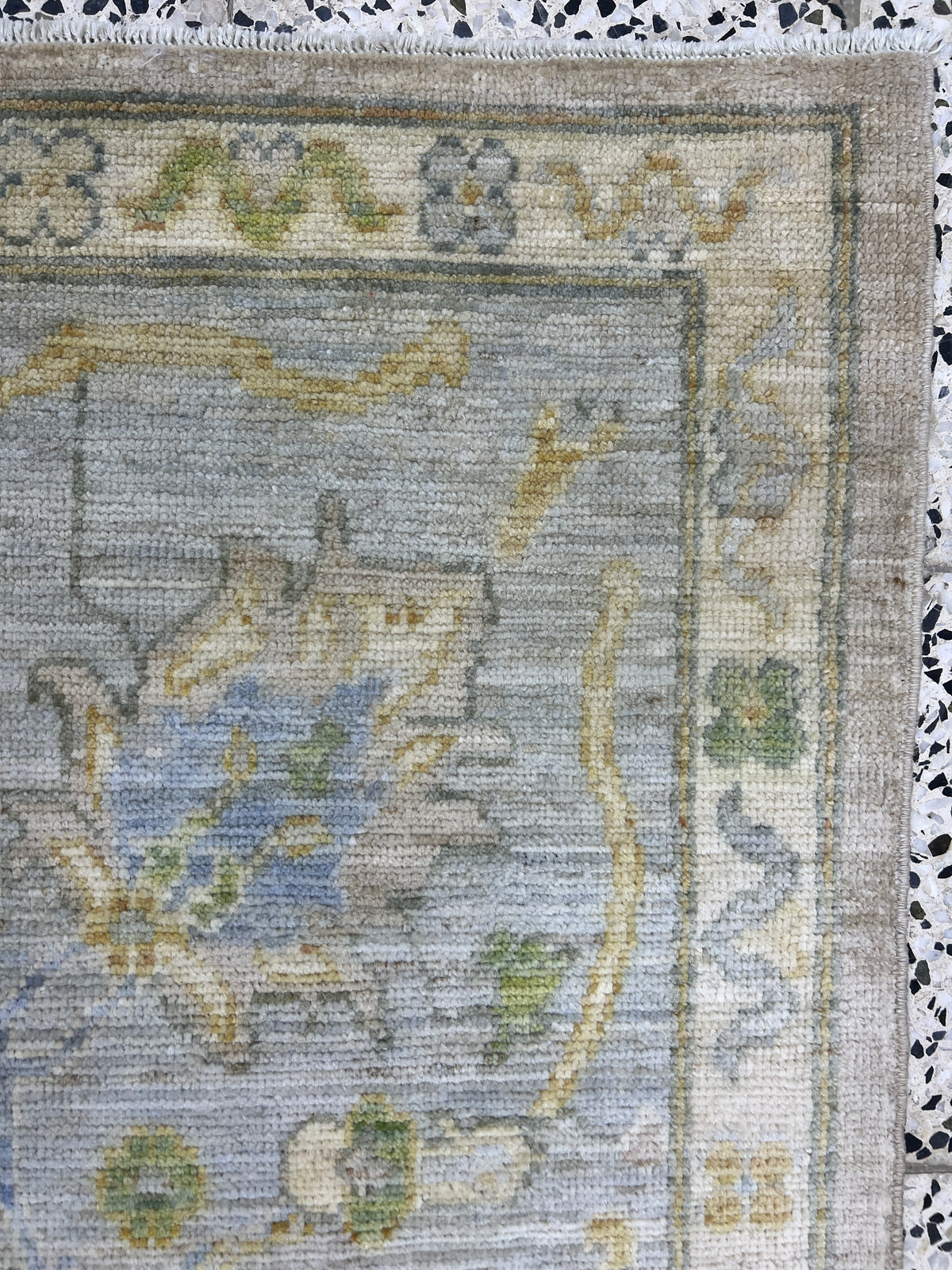 Oushak Rug 9x12 | Light Blue, Taupe & Green | Hand-Knotted Wool