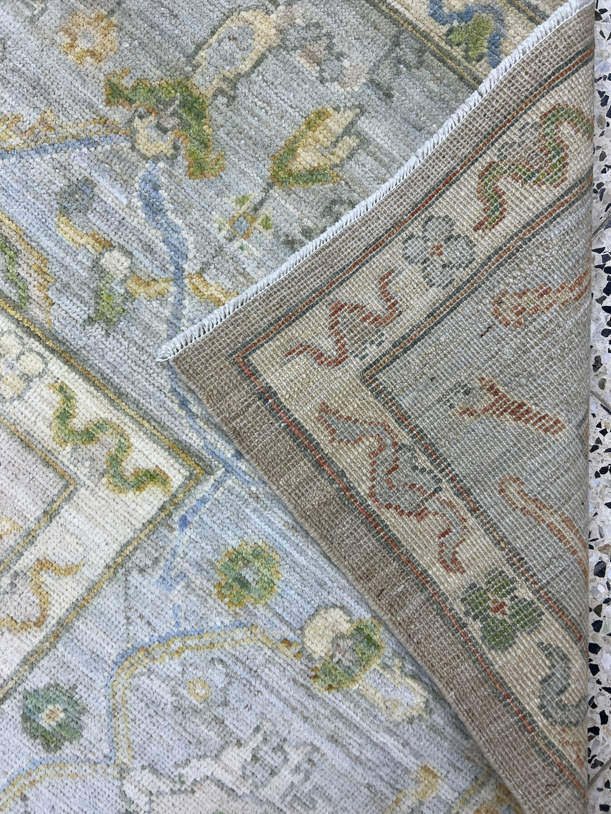 Oushak Rug 9x12 | Light Blue, Taupe & Green | Hand-Knotted Wool