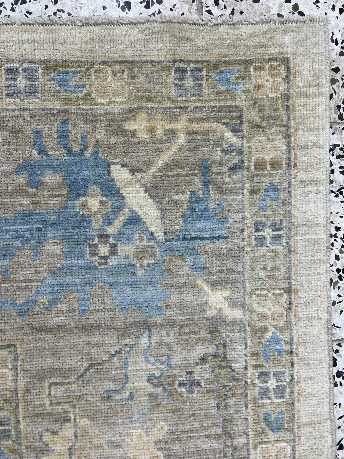 Oushak Rug 9x12 | Gray, Ivory & Blue | Hand-Knotted Wool