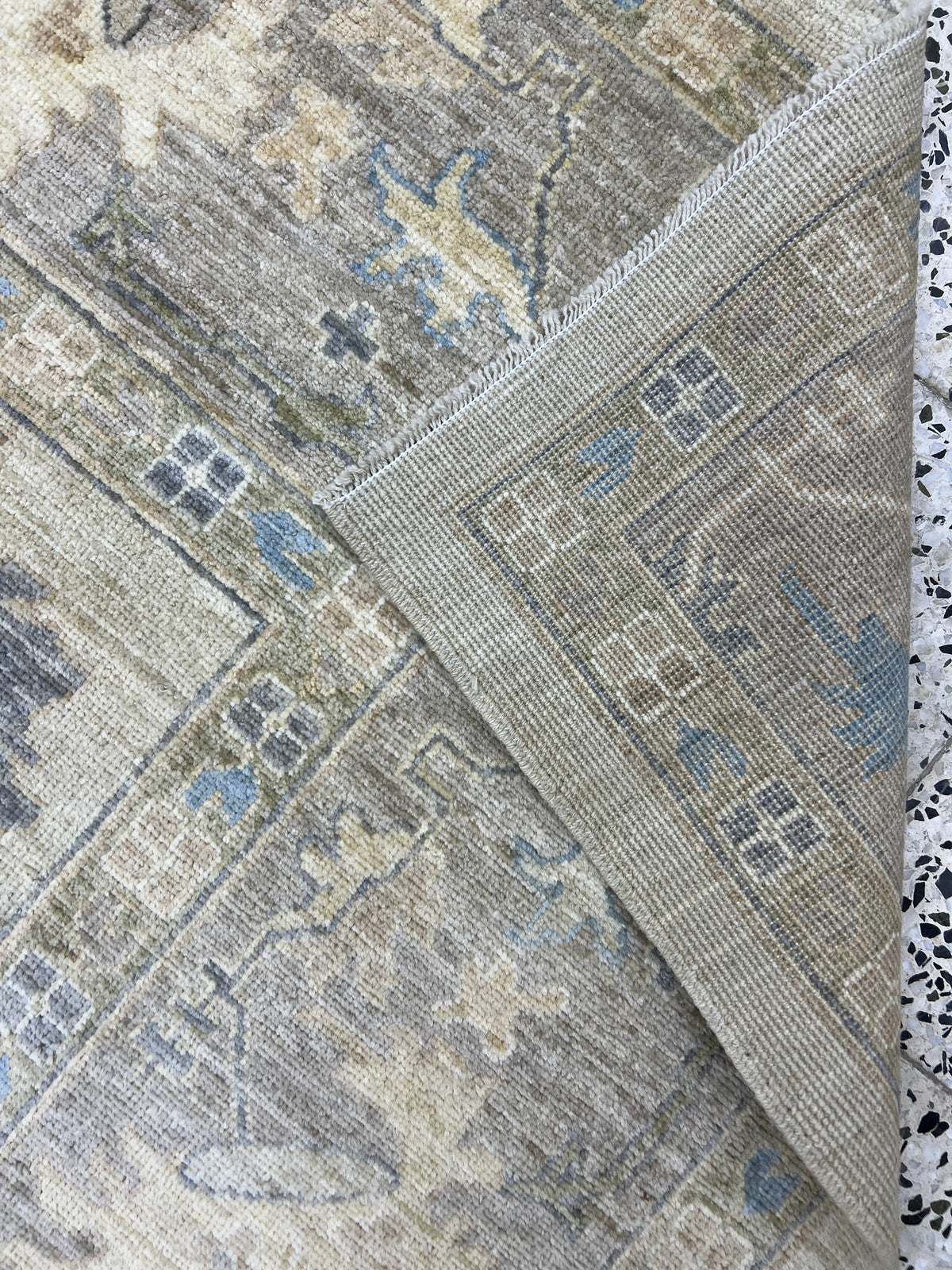 Oushak Rug 9x12 | Gray, Ivory & Blue | Hand-Knotted Wool