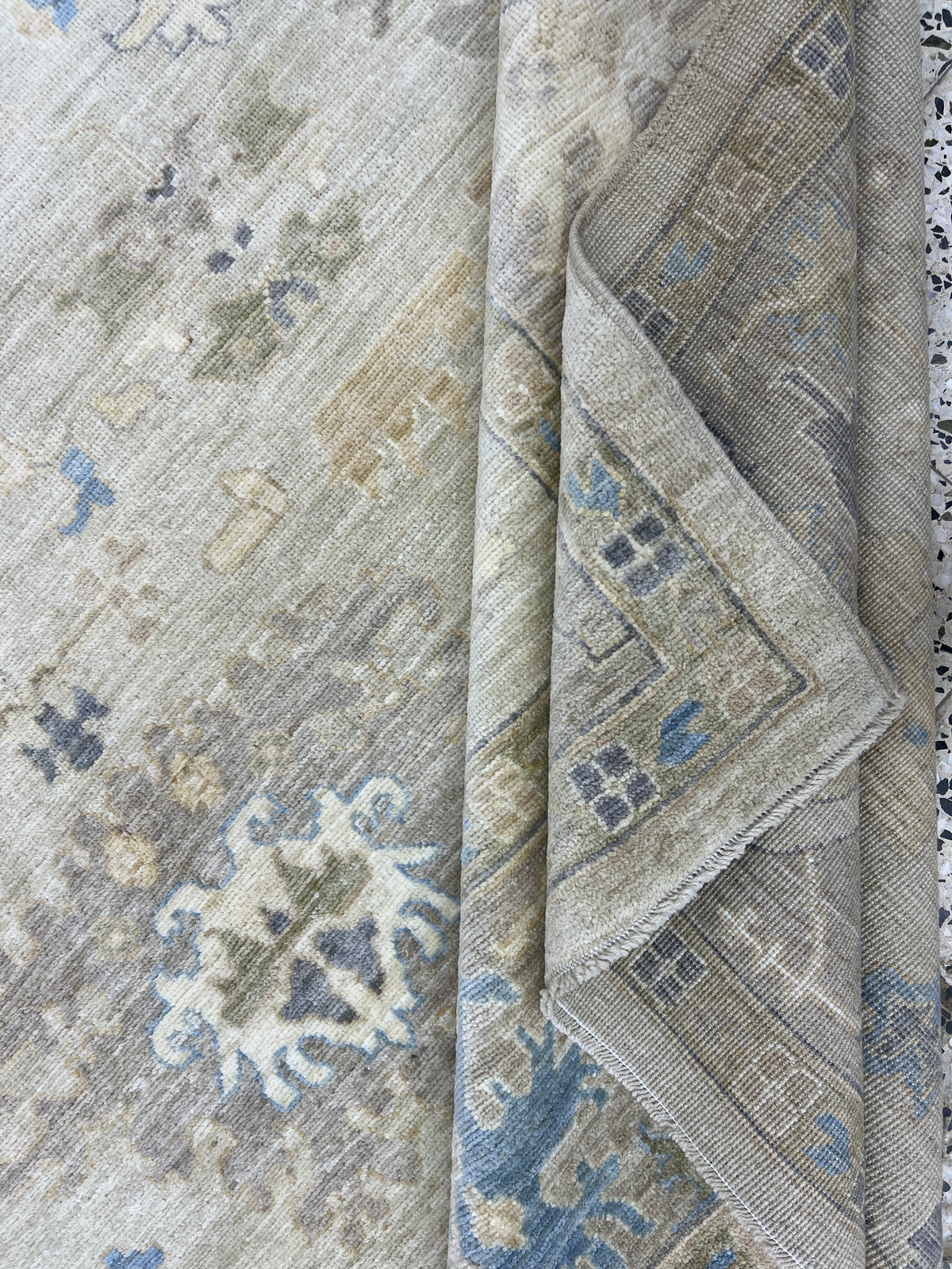 Oushak Rug 9x12 | Gray, Ivory & Blue | Hand-Knotted Wool