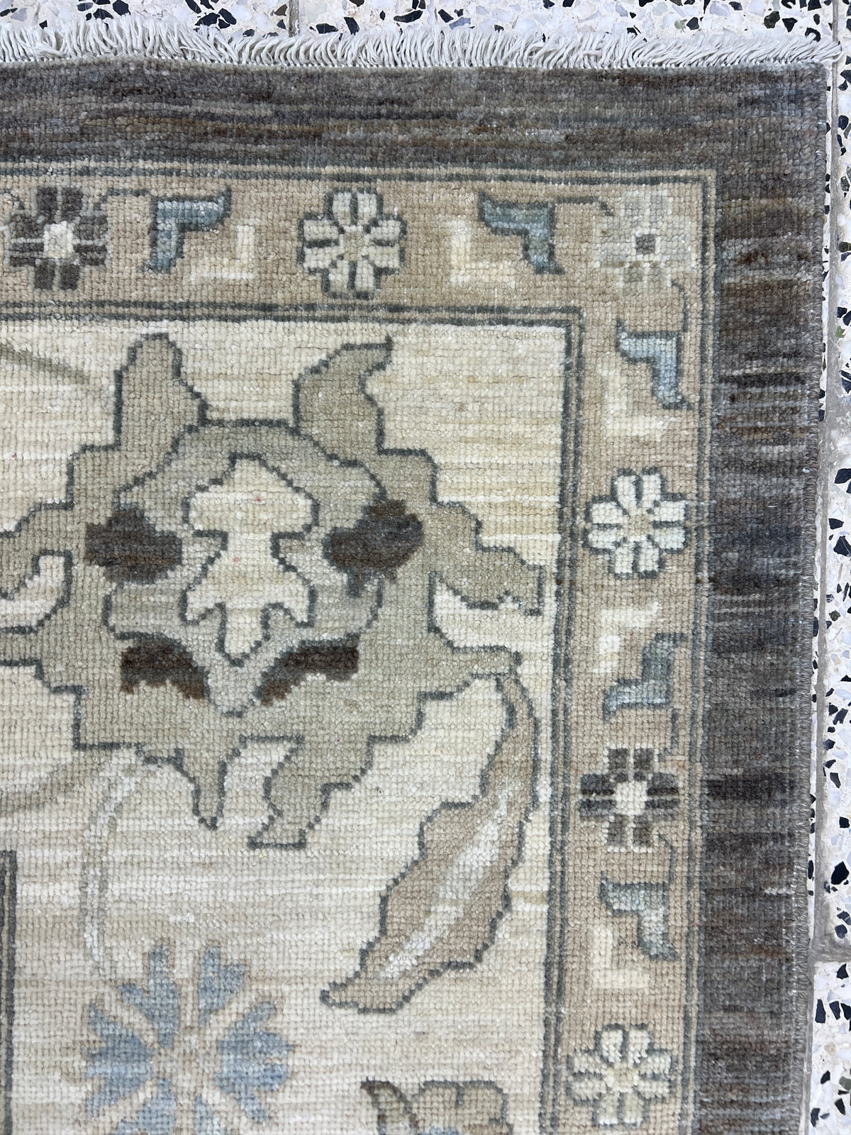 Oushak Rug 12x18 | Taupe, Ivory & Light Blue | Hand-Knotted Wool