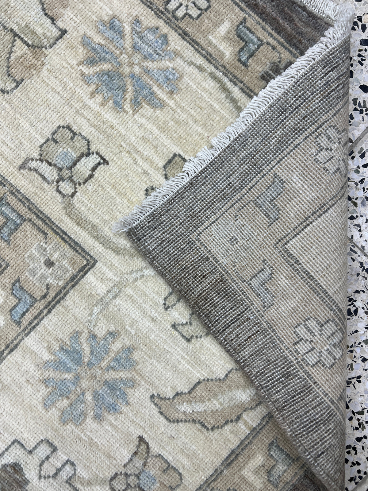 Oushak Rug 12x18 | Taupe, Ivory & Light Blue | Hand-Knotted Wool