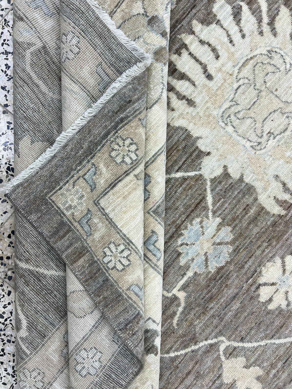 Oushak Rug 12x18 | Taupe, Ivory & Light Blue | Hand-Knotted Wool