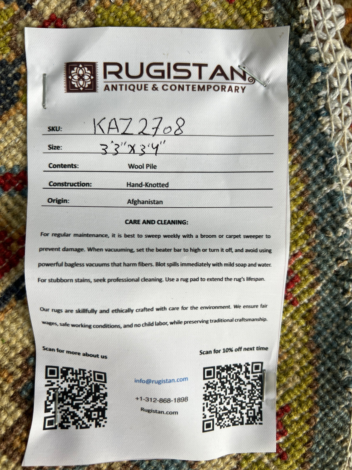 Round Kazak Rug 3' | Gray, Gold & Red | Hand-Knotted Wool