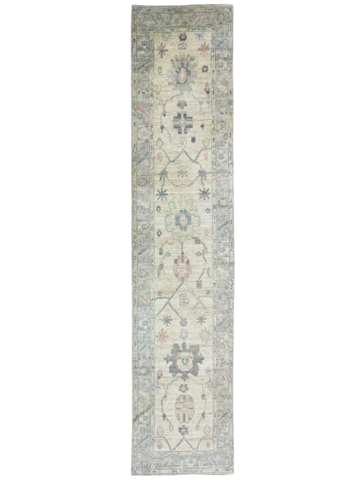 Oushak Runner 3x12 | Ivory, Gray & Beige | Hand-Knotted Wool