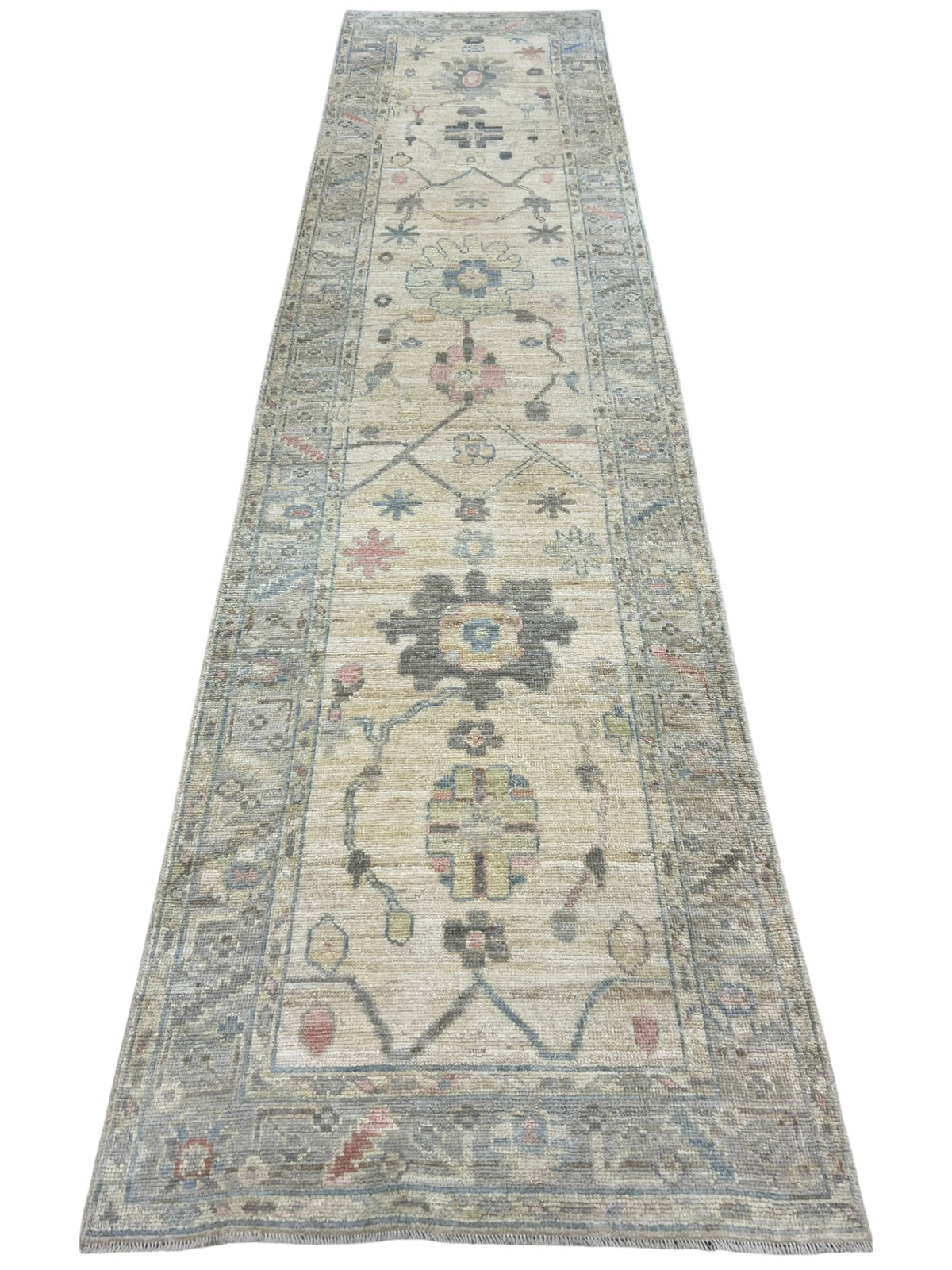 Oushak Runner 3x12 | Ivory, Gray & Beige | Hand-Knotted Wool