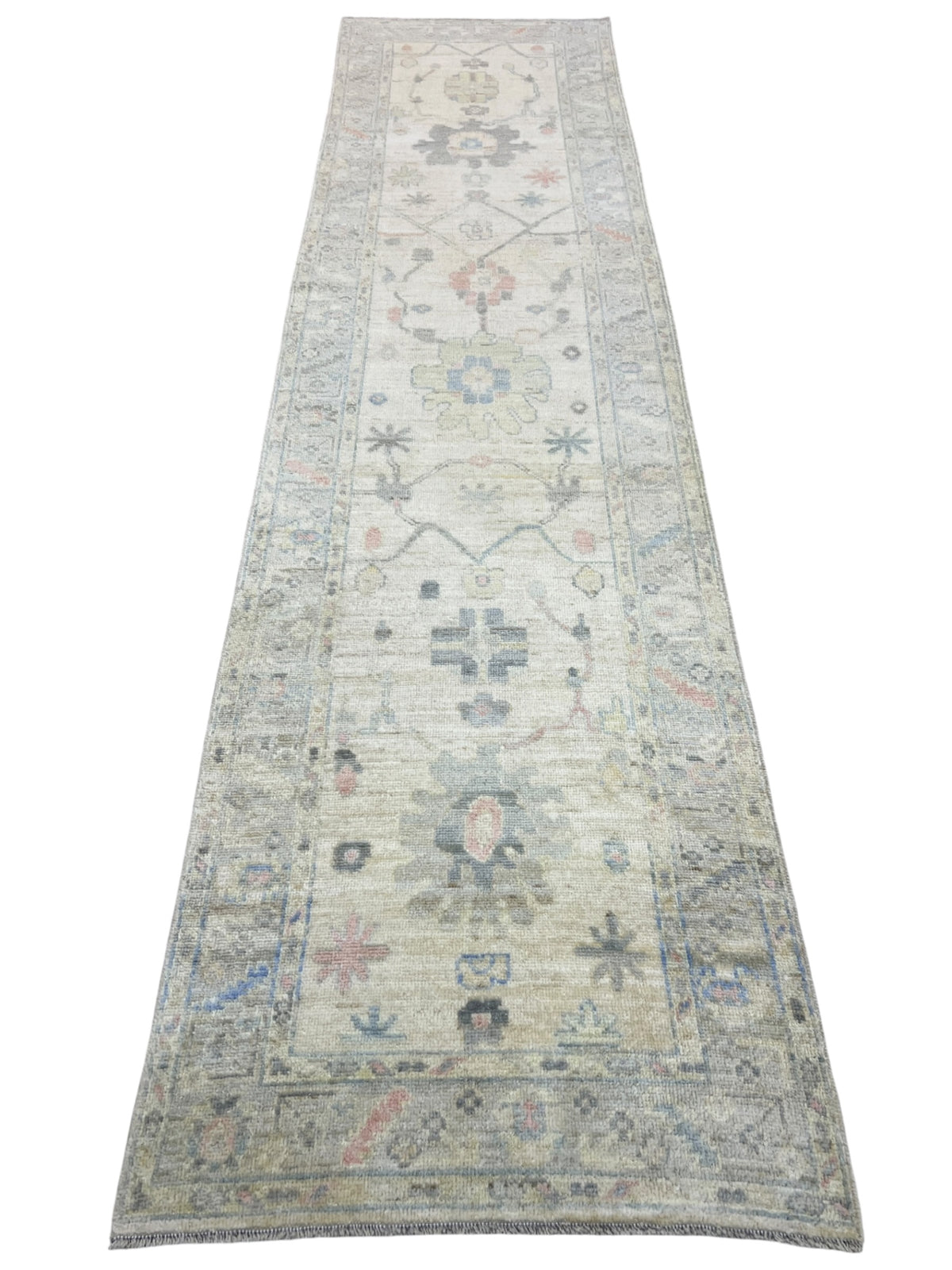 Oushak Runner 3x12 | Ivory, Gray & Beige | Hand-Knotted Wool
