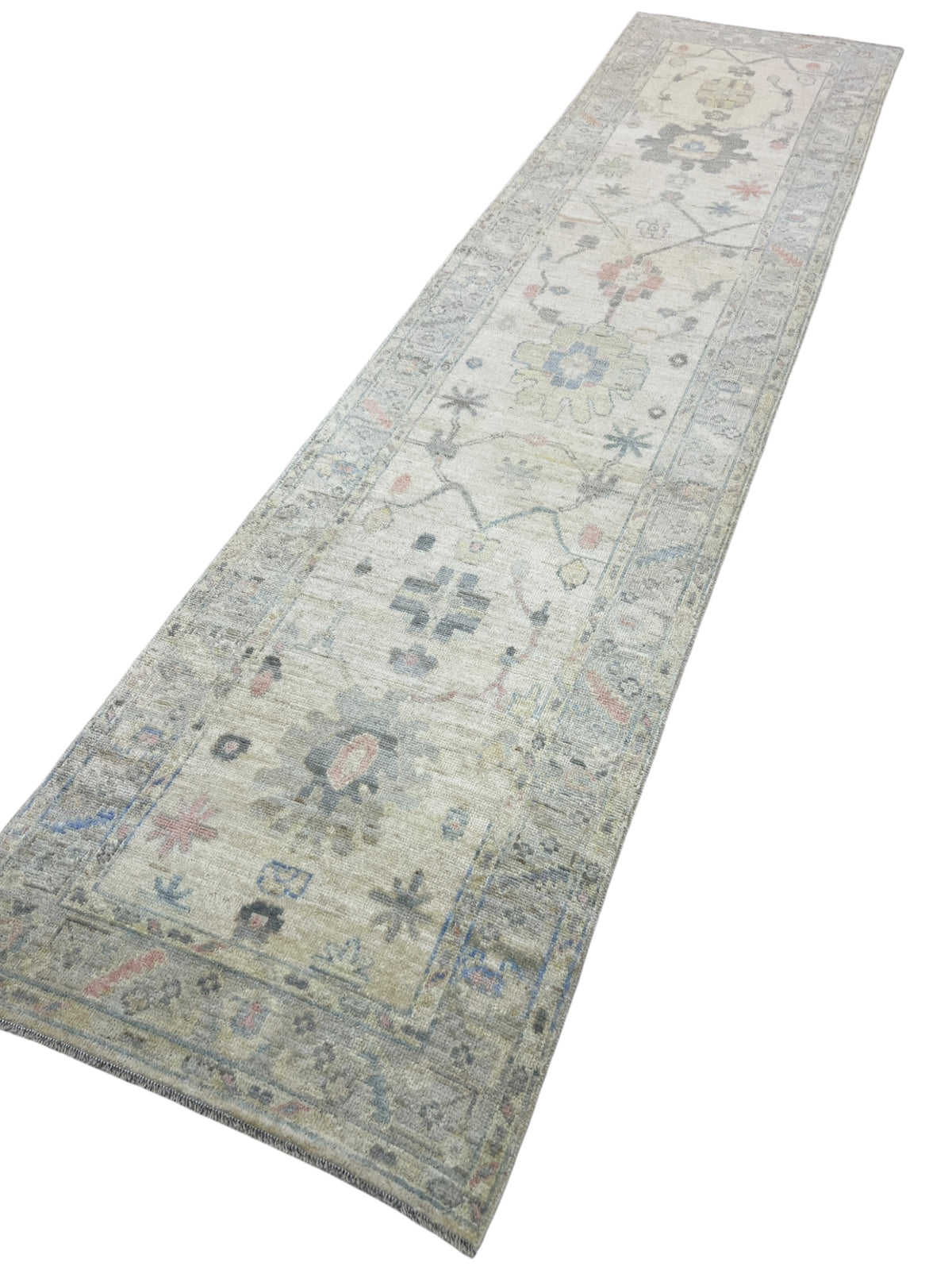 Oushak Runner 3x12 | Ivory, Gray & Beige | Hand-Knotted Wool