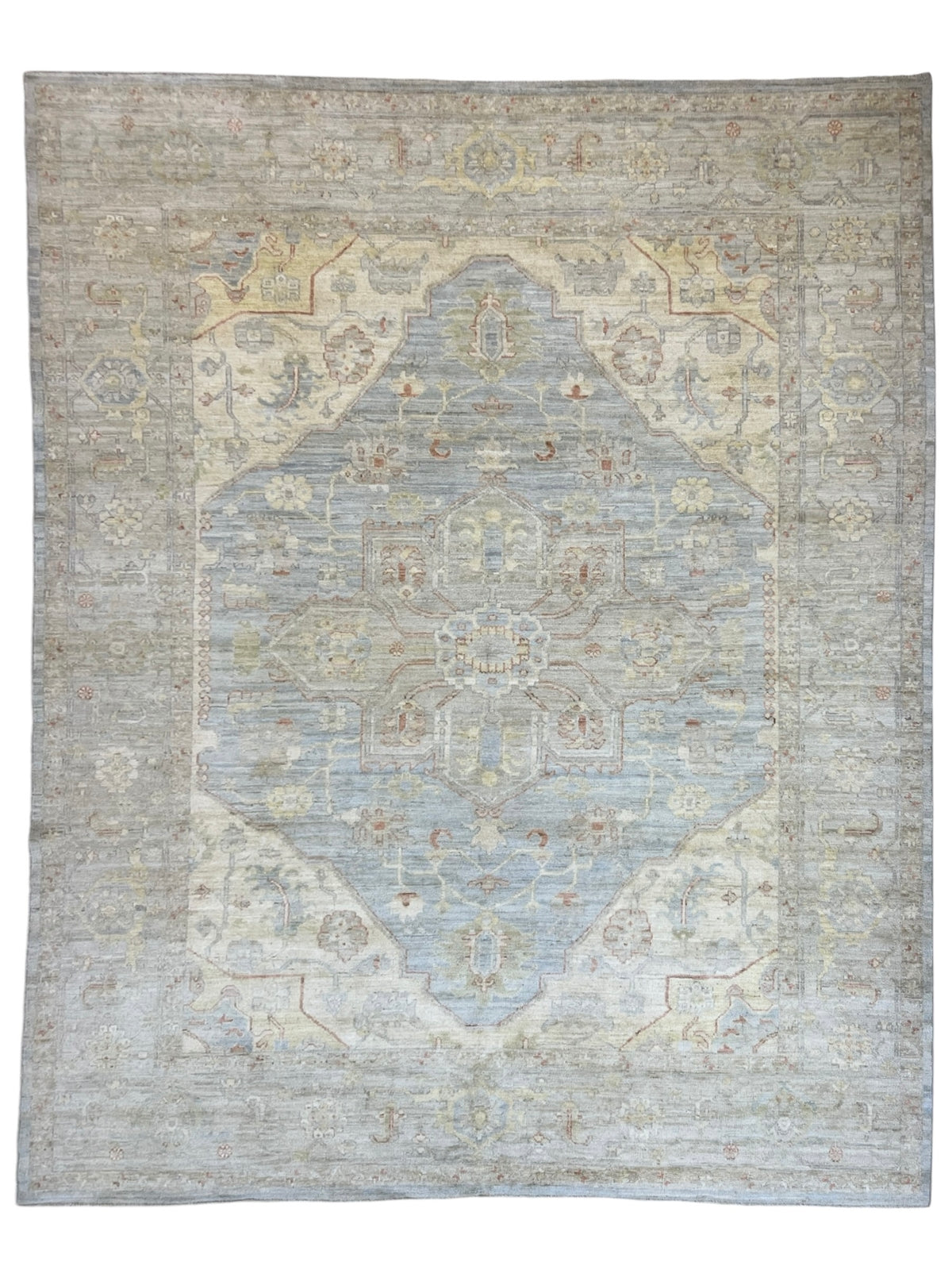 Oushak Rug 9x12 | Light Blue, Taupe & Ivory | Hand-Knotted Wool