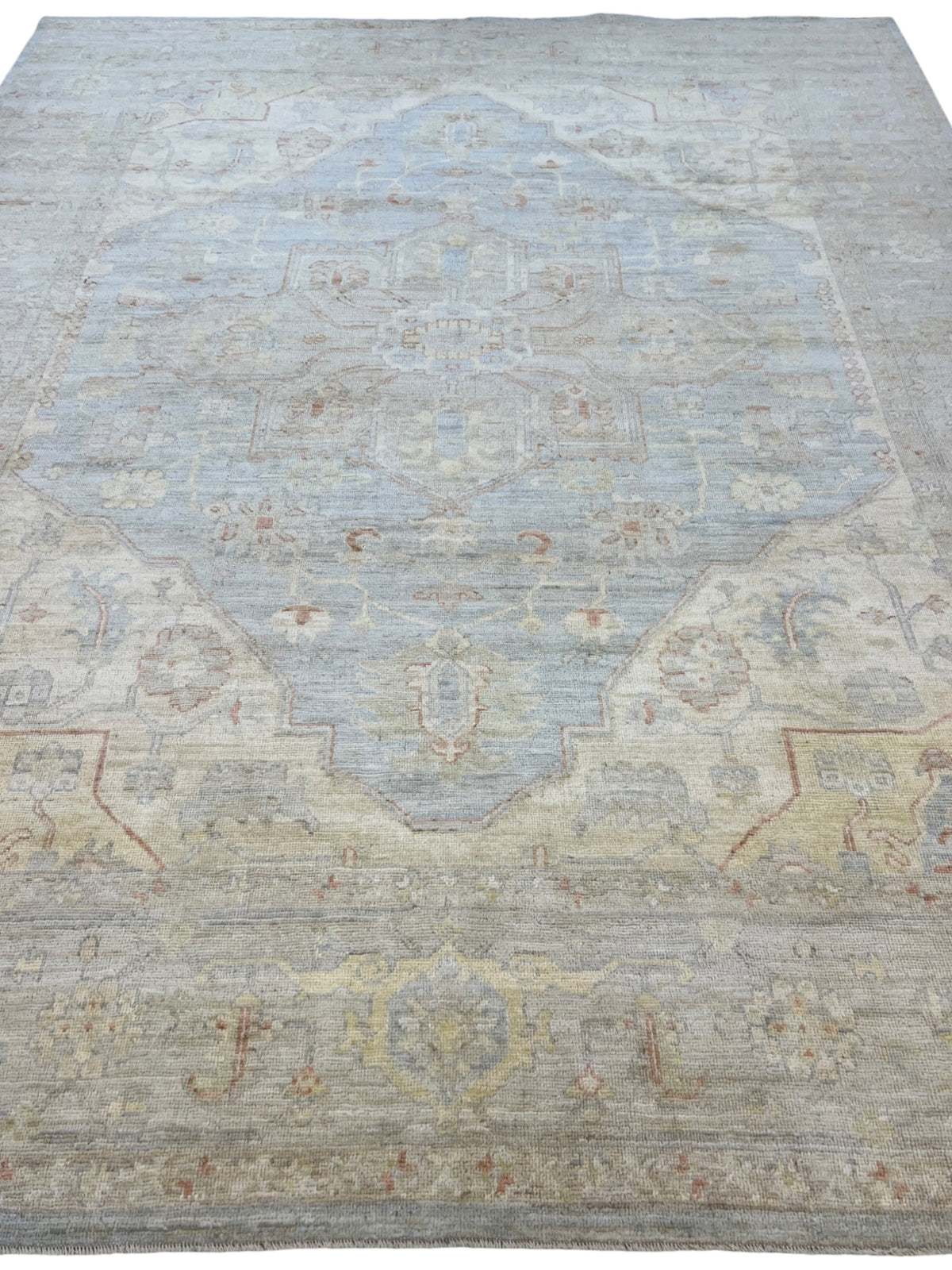 Oushak Rug 9x12 | Light Blue, Taupe & Ivory | Hand-Knotted Wool
