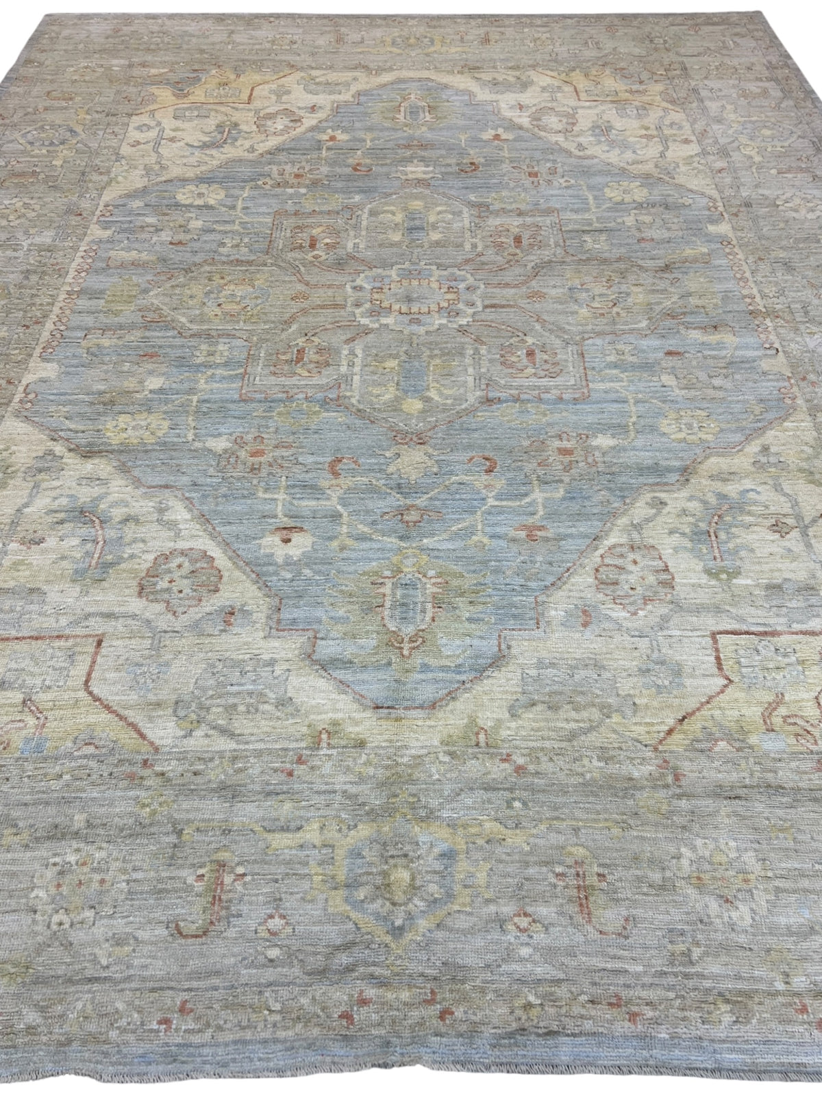 Oushak Rug 9x12 | Light Blue, Taupe & Ivory | Hand-Knotted Wool