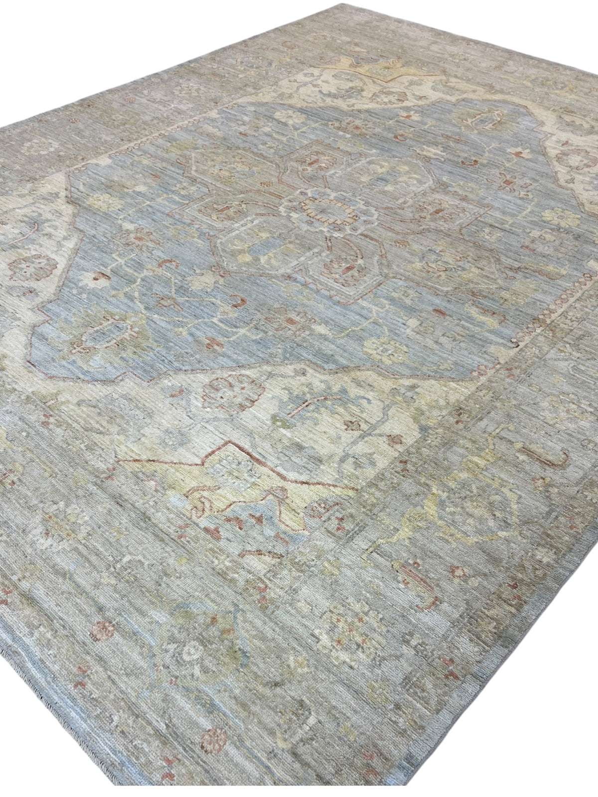 Oushak Rug 9x12 | Light Blue, Taupe & Ivory | Hand-Knotted Wool