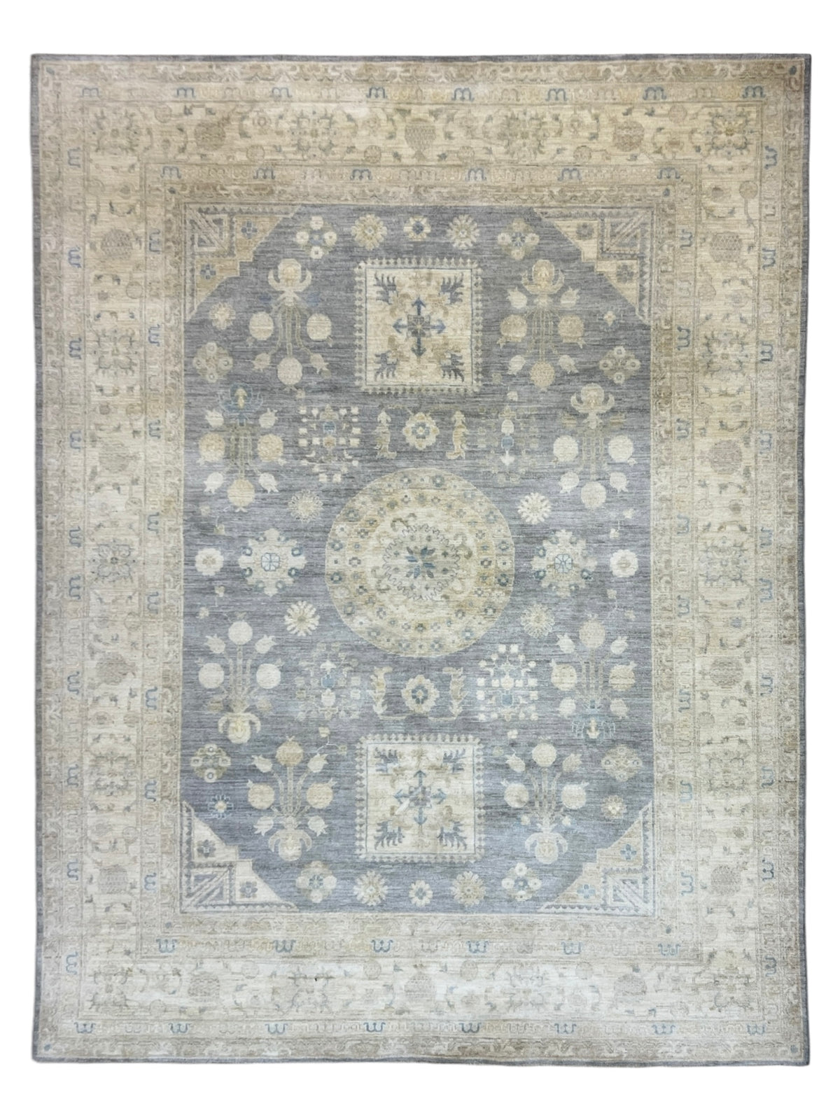 Khotan Rug 9x12 | Gray, Ivory & Sage | Hand-Knotted Wool