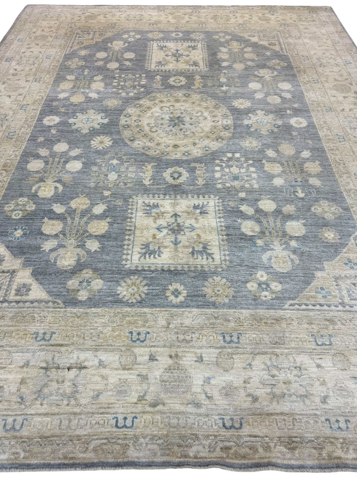 Khotan Rug 9x12 | Gray, Ivory & Sage | Hand-Knotted Wool