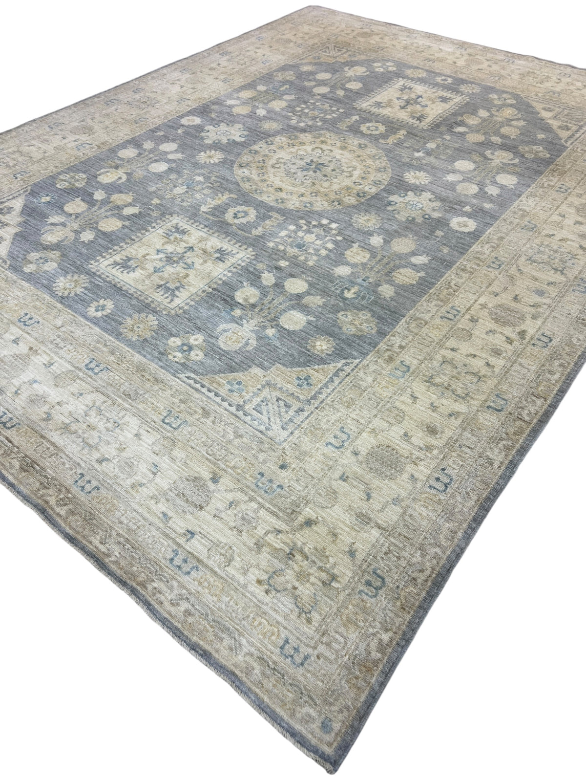Khotan Rug 9x12 | Gray, Ivory & Sage | Hand-Knotted Wool
