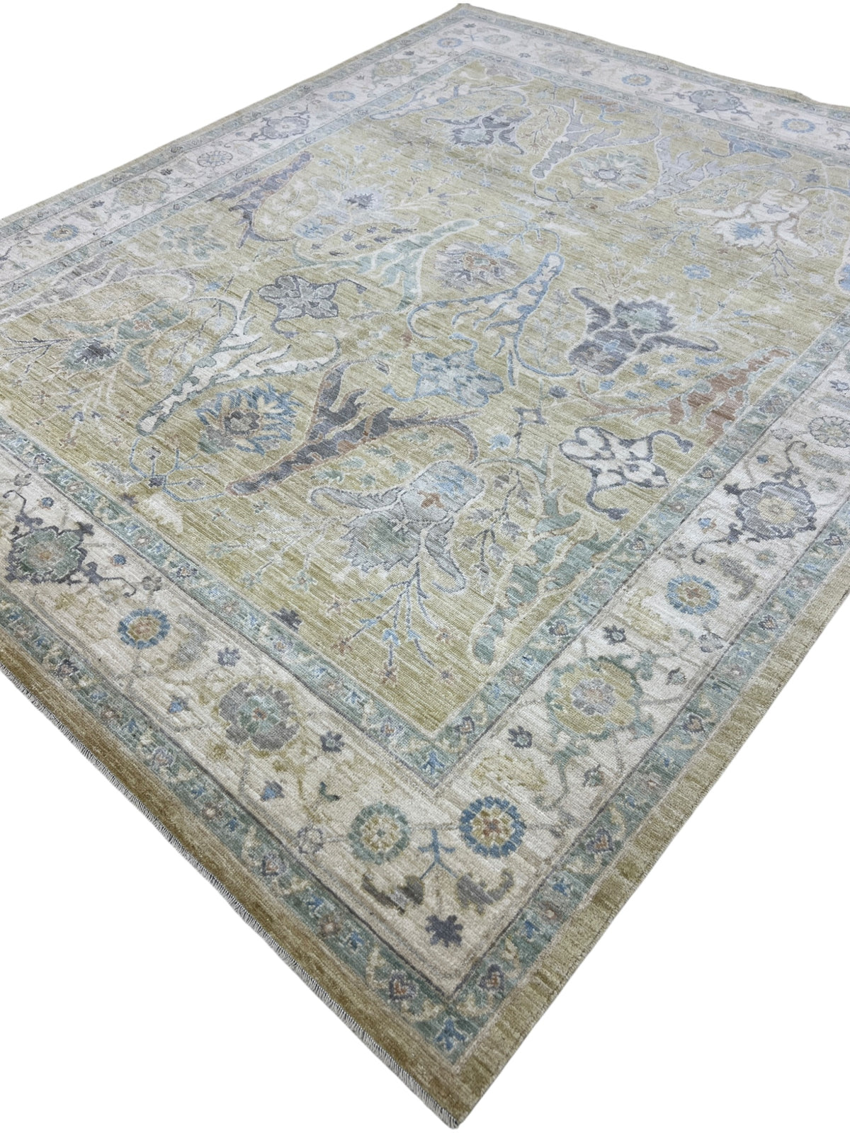 Oushak Rug 8x10 | Gold, Ivory & Gray | Hand-Knotted Wool
