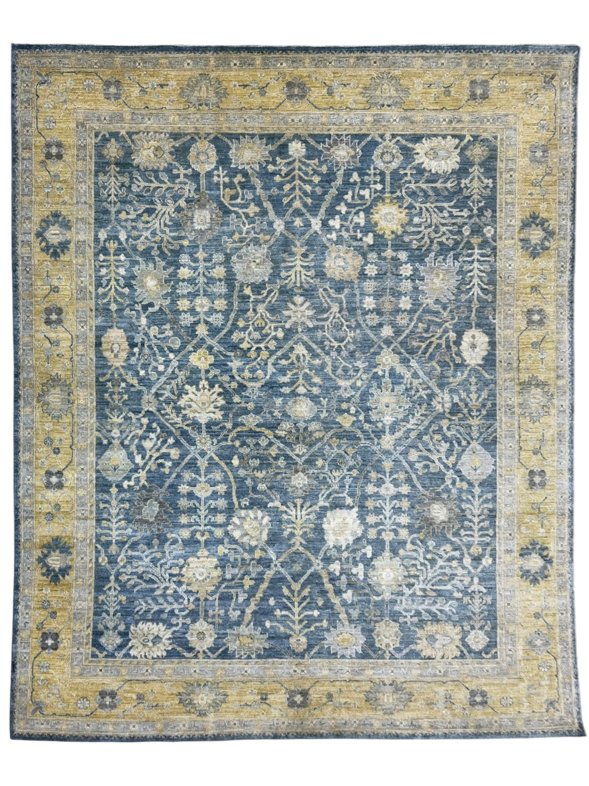 Oushak Rug 8x10 | Navy, Gold & Ivory | Hand-Knotted Wool