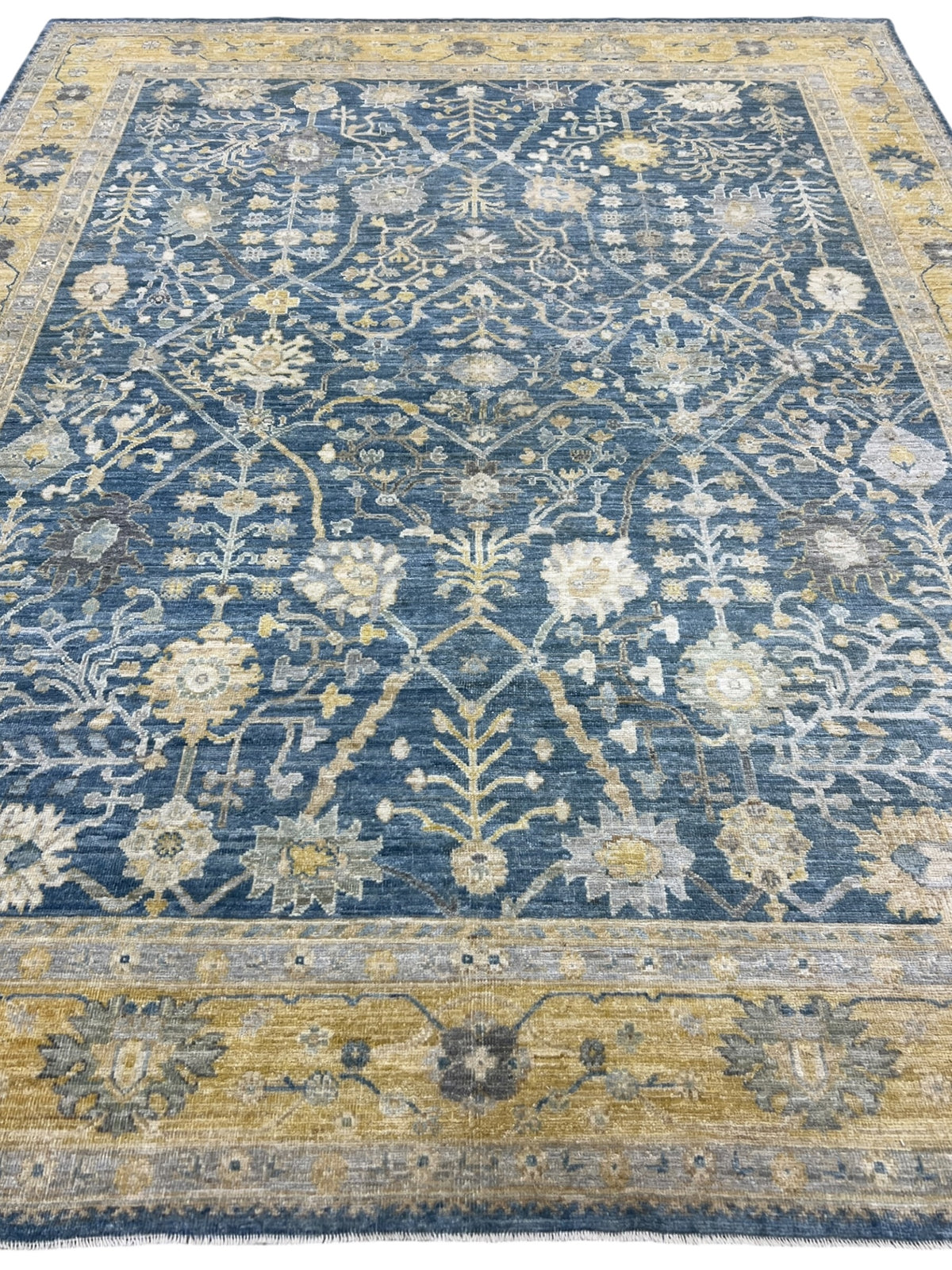 Oushak Rug 8x10 | Navy, Gold & Ivory | Hand-Knotted Wool