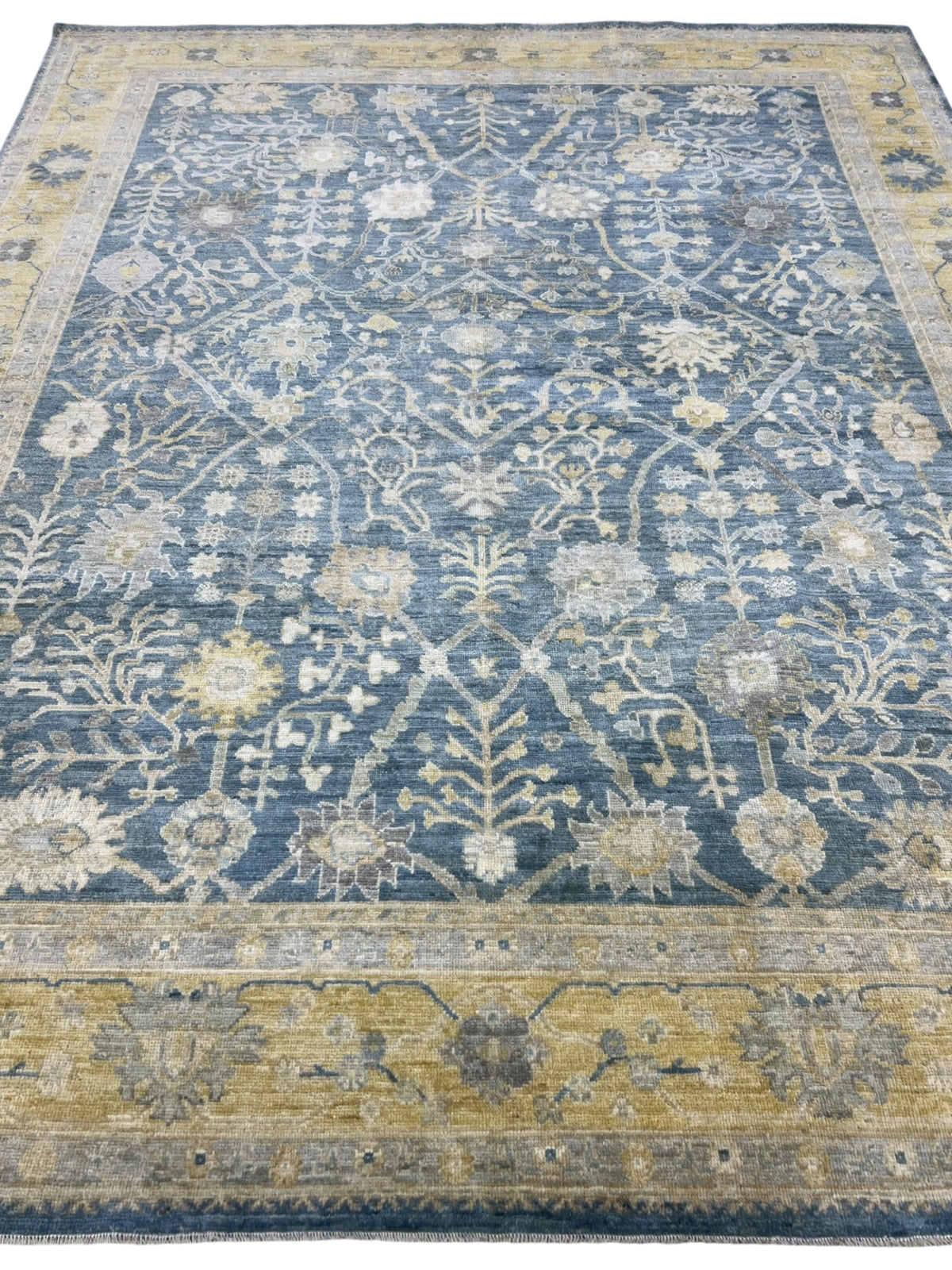 Oushak Rug 8x10 | Navy, Gold & Ivory | Hand-Knotted Wool