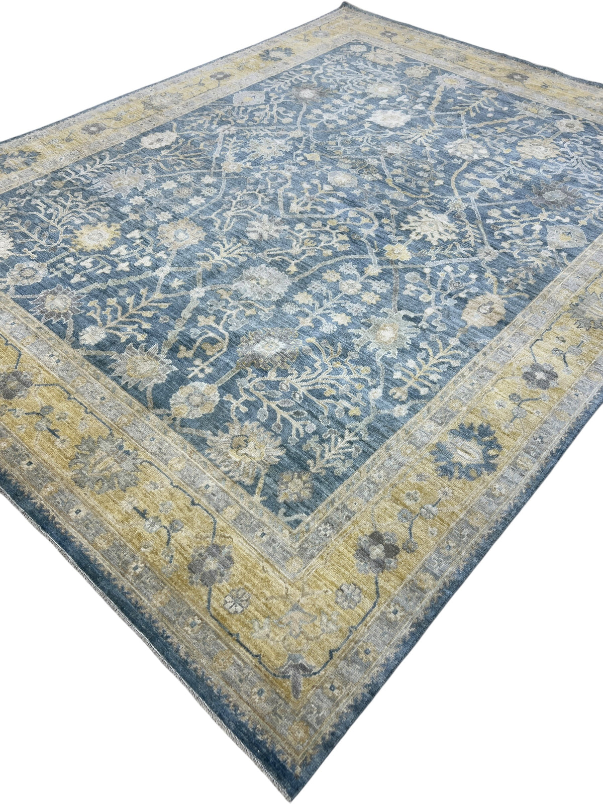 Oushak Rug 8x10 | Navy, Gold & Ivory | Hand-Knotted Wool