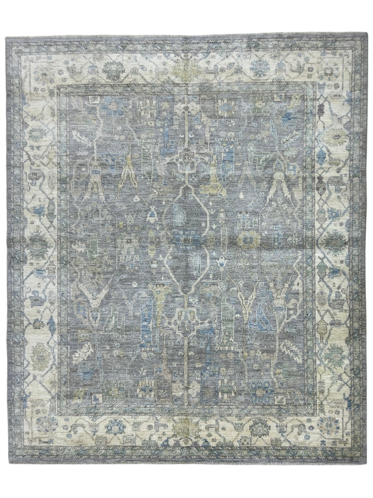 Oushak Rug 8x10 | Gray, Blue & Ivory | Hand-Knotted Wool
