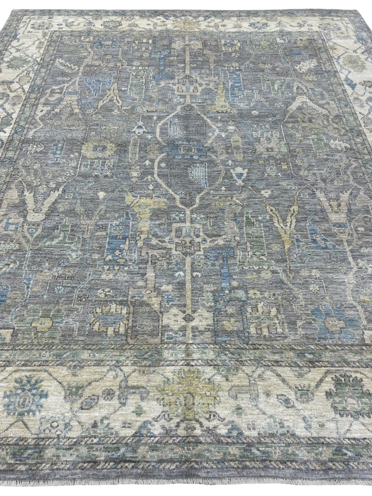 Oushak Rug 8x10 | Gray, Blue & Ivory | Hand-Knotted Wool