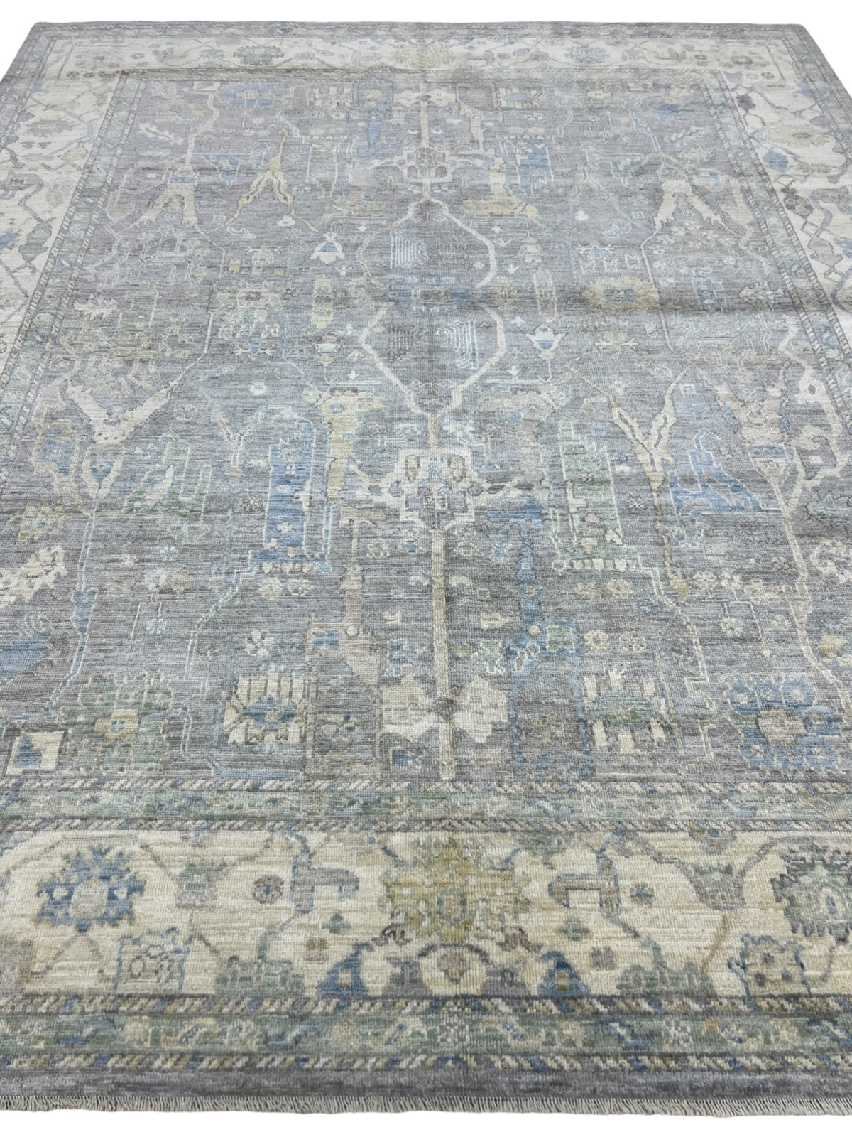 Oushak Rug 8x10 | Gray, Blue & Ivory | Hand-Knotted Wool