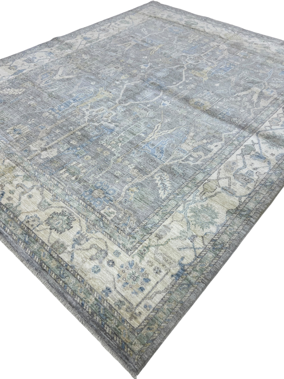 Oushak Rug 8x10 | Gray, Blue & Ivory | Hand-Knotted Wool
