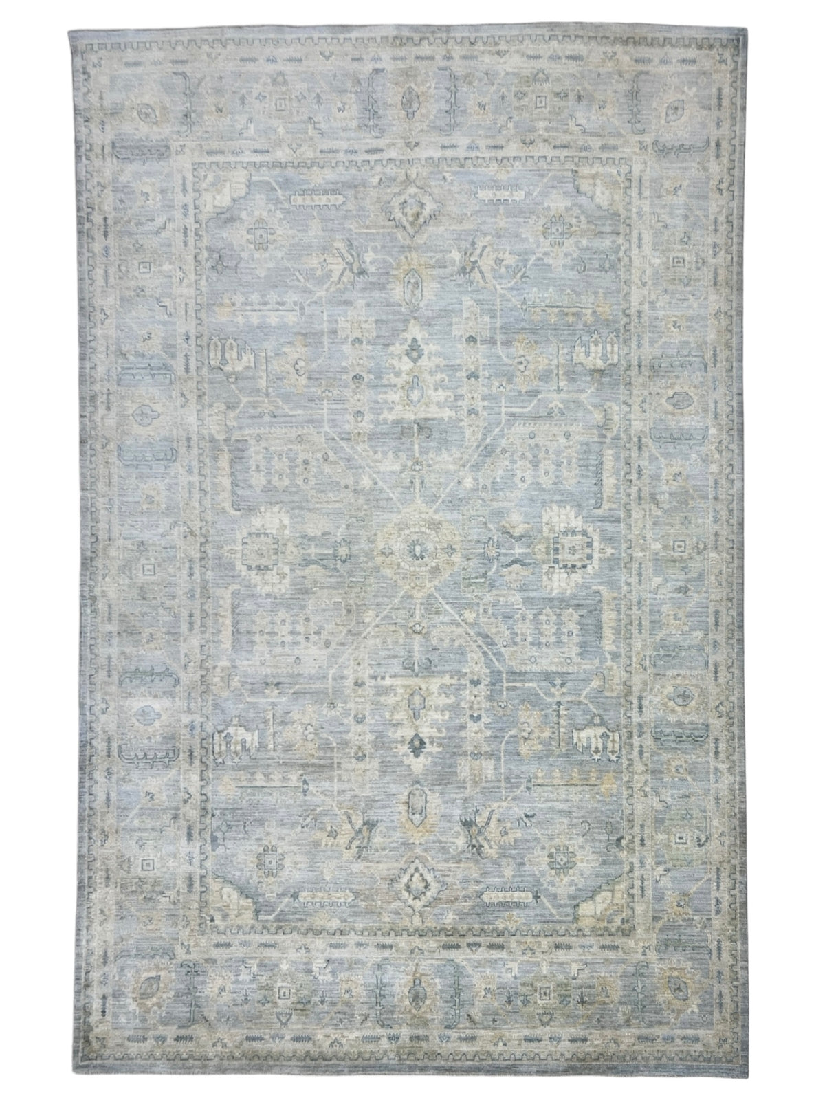 Oushak Rug 9x12 | Light Blue, Ivory & Gray | Hand-Knotted Wool