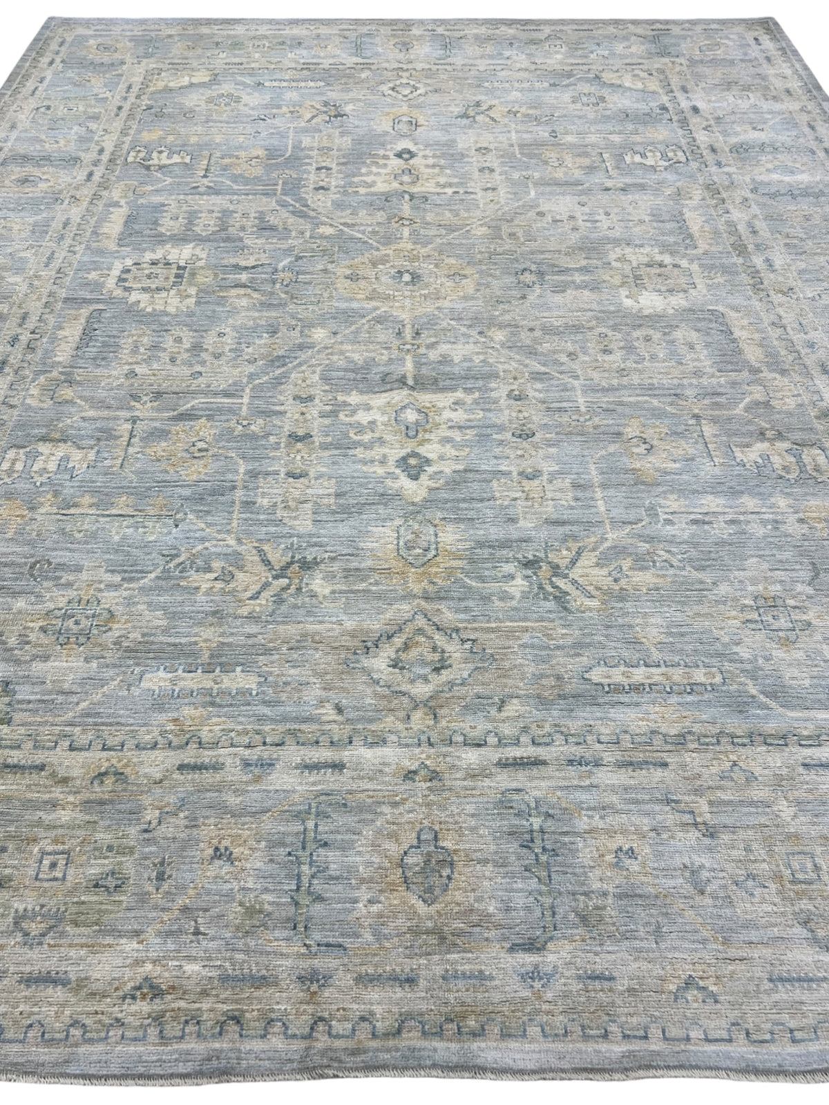 Oushak Rug 9x12 | Light Blue, Ivory & Gray | Hand-Knotted Wool