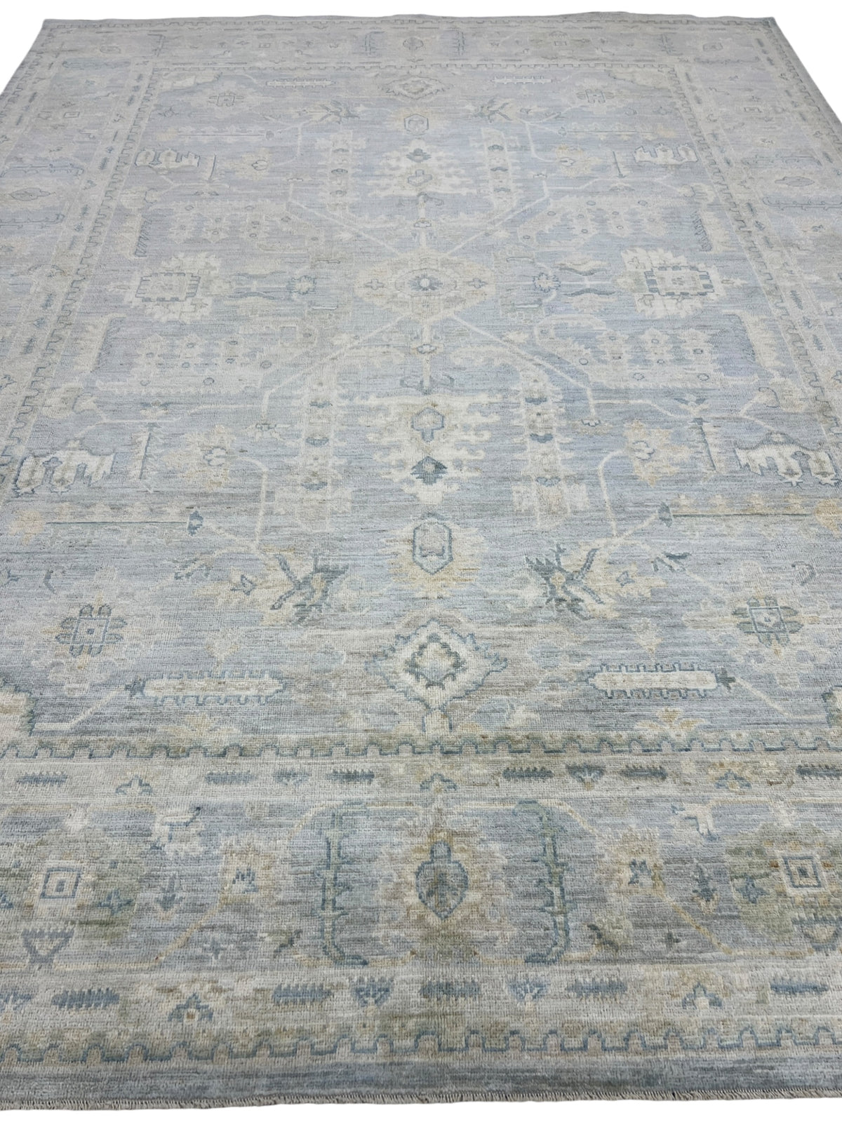 Oushak Rug 9x12 | Light Blue, Ivory & Gray | Hand-Knotted Wool