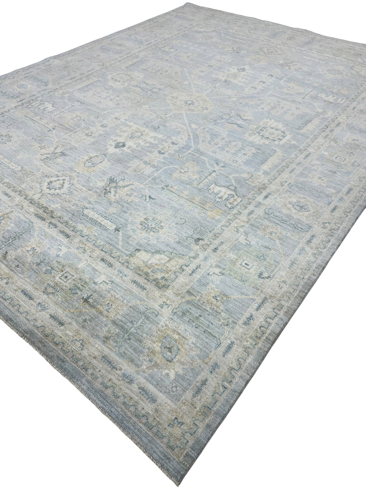 Oushak Rug 9x12 | Light Blue, Ivory & Gray | Hand-Knotted Wool