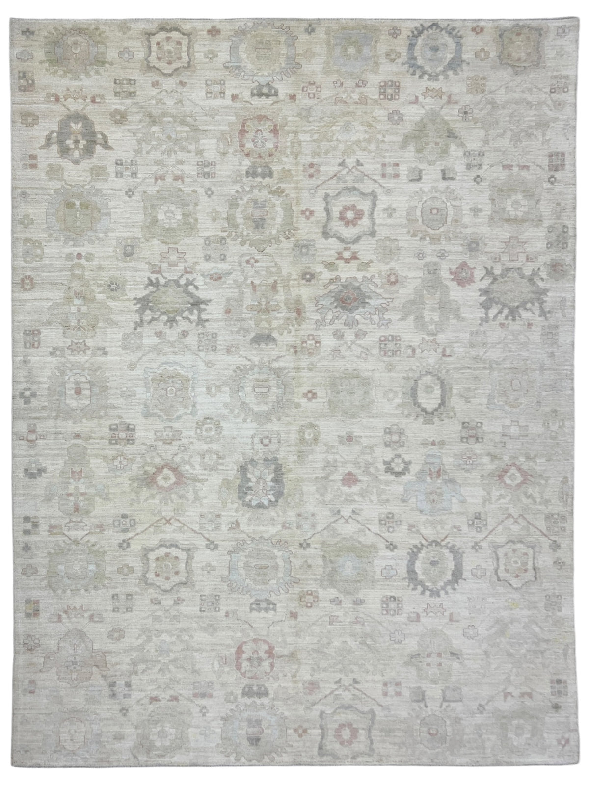 Oushak Rug 9x12 | Ivory, Beige & Sage | Hand-Knotted Wool
