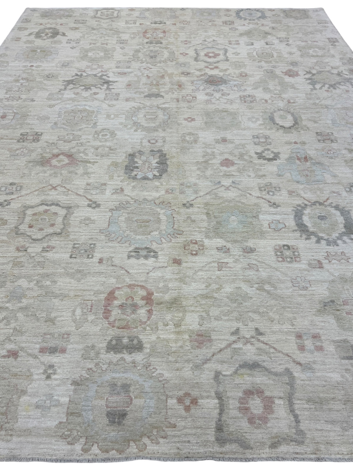 Oushak Rug 9x12 | Ivory, Beige & Sage | Hand-Knotted Wool