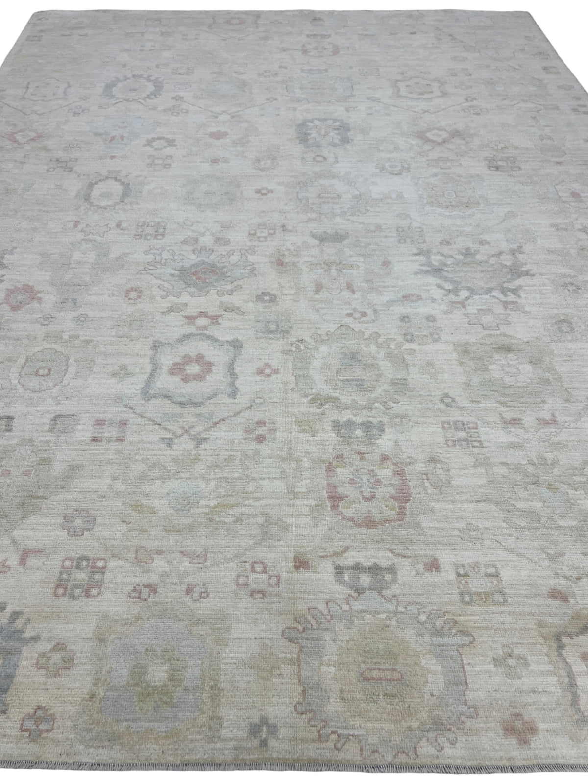 Oushak Rug 9x12 | Ivory, Beige & Sage | Hand-Knotted Wool