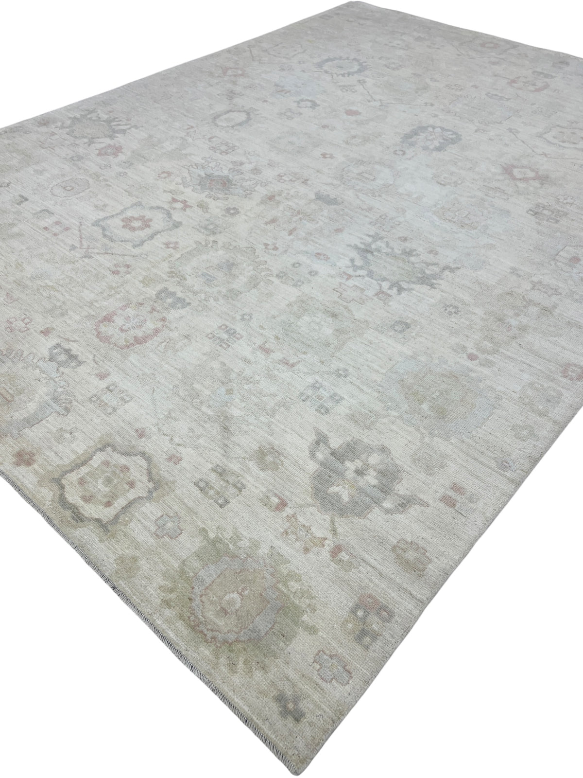Oushak Rug 9x12 | Ivory, Beige & Sage | Hand-Knotted Wool