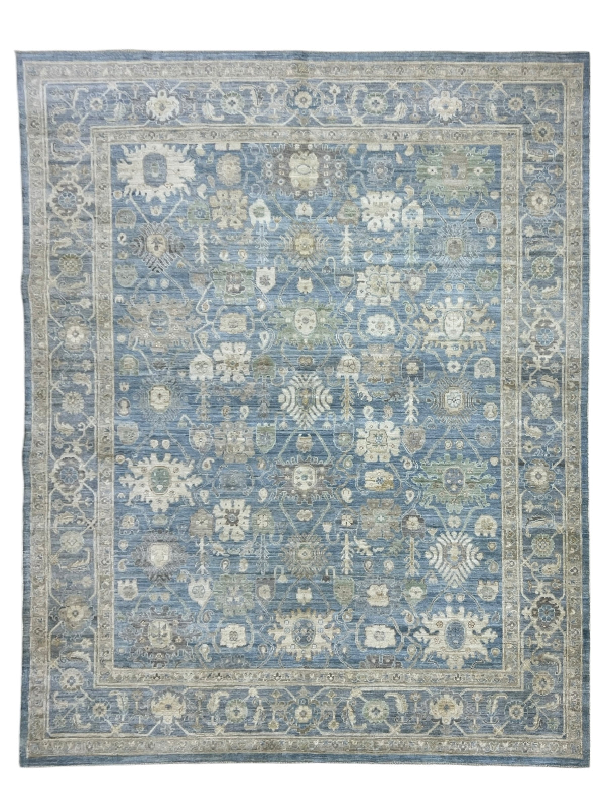 Oushak Rug 8x10 | Blue, Ivory & Gray | Hand-Knotted Wool