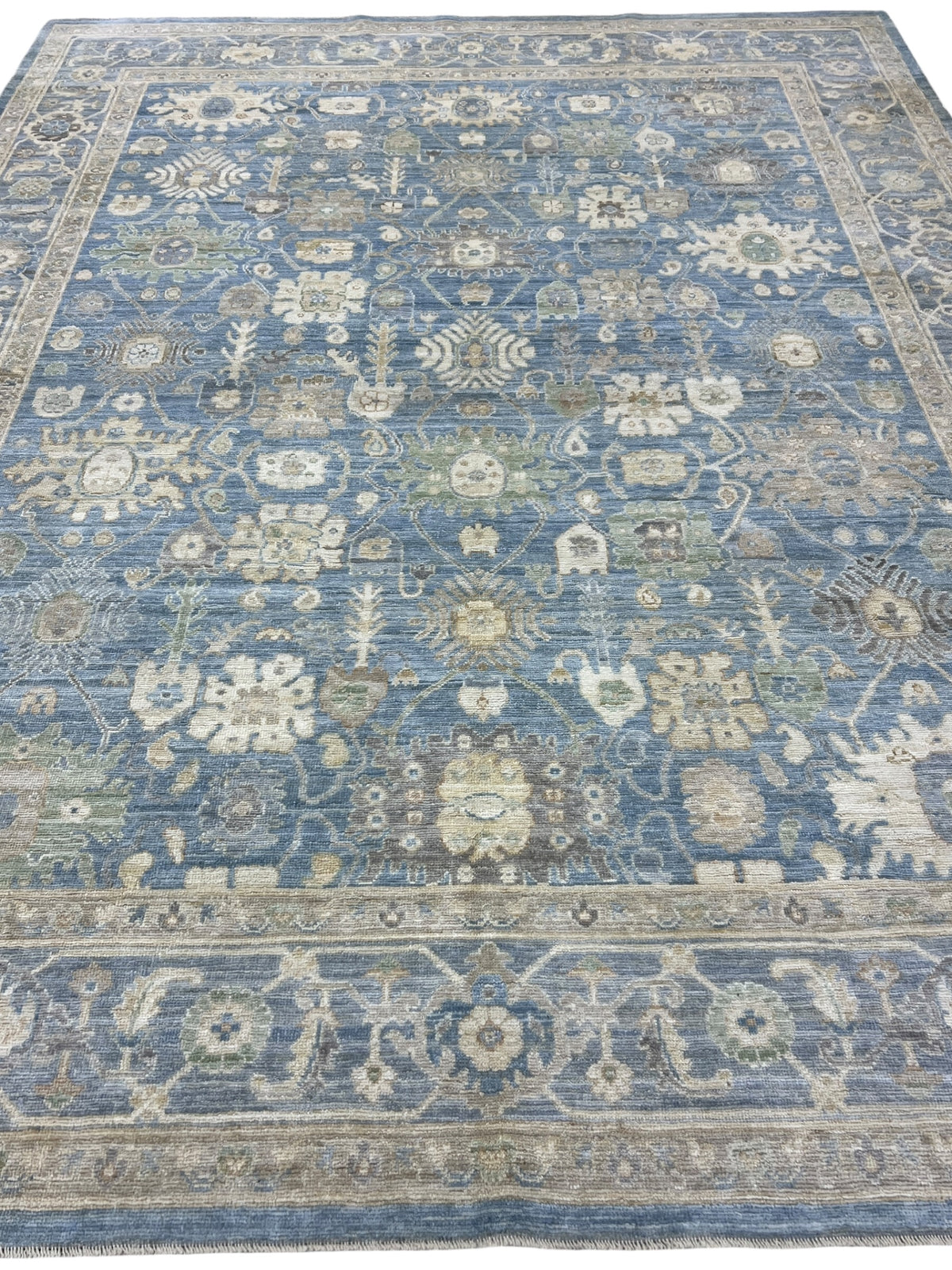 Oushak Rug 8x10 | Blue, Ivory & Gray | Hand-Knotted Wool
