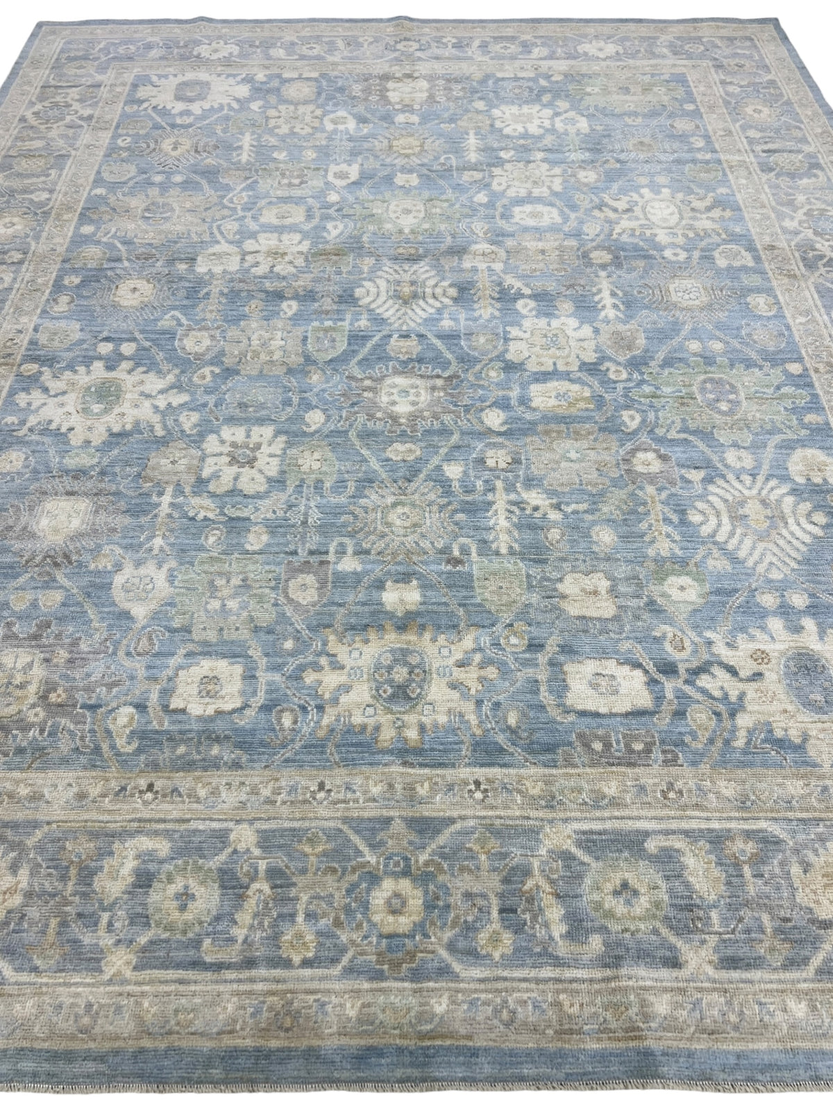Oushak Rug 8x10 | Blue, Ivory & Gray | Hand-Knotted Wool