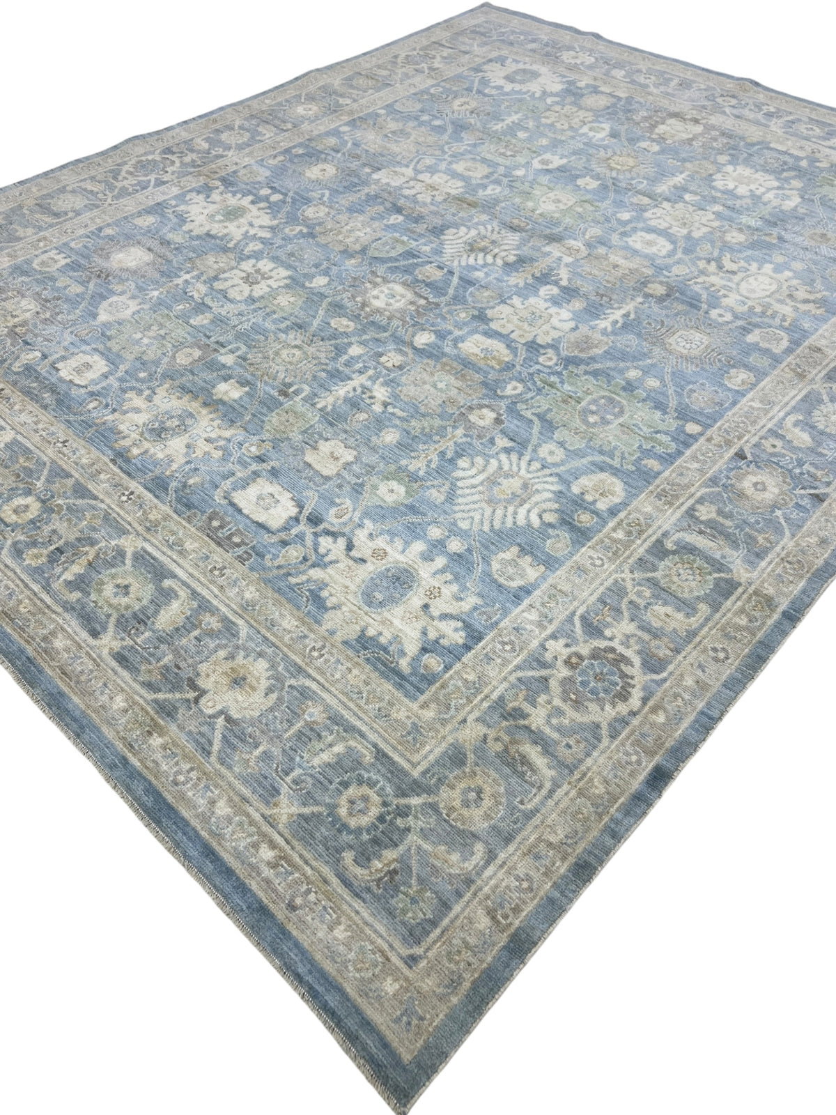 Oushak Rug 8x10 | Blue, Ivory & Gray | Hand-Knotted Wool